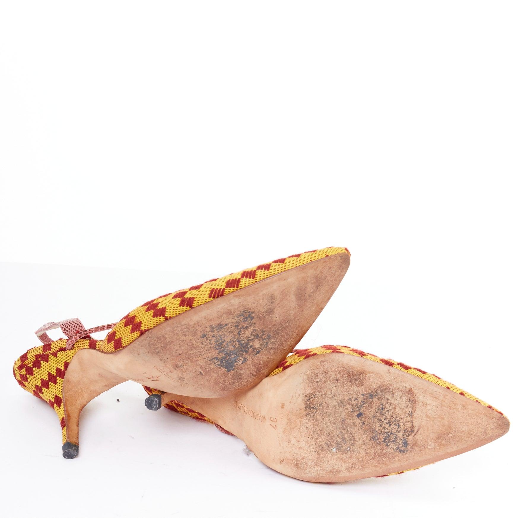 raro MANOLO BLAHNIK Vintage rosso giallo scalato cristallo fibbia slingback pompa EU37 in vendita 5