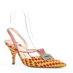rare MANOLO BLAHNIK Vintage red yellow scaled crystal buckle slingback pump EU37
