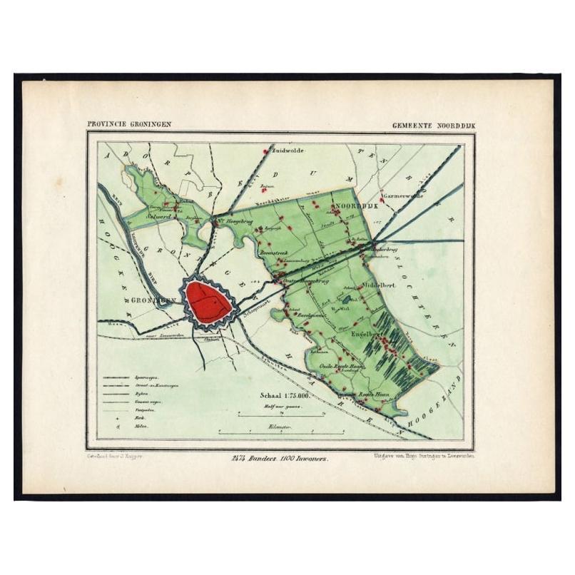 Rare Map of Dutch Municipality Noorddijk Near Groningen, 1865 For Sale