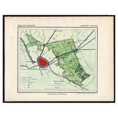 Antique Rare Map of Dutch Municipality Noorddijk Near Groningen, 1865