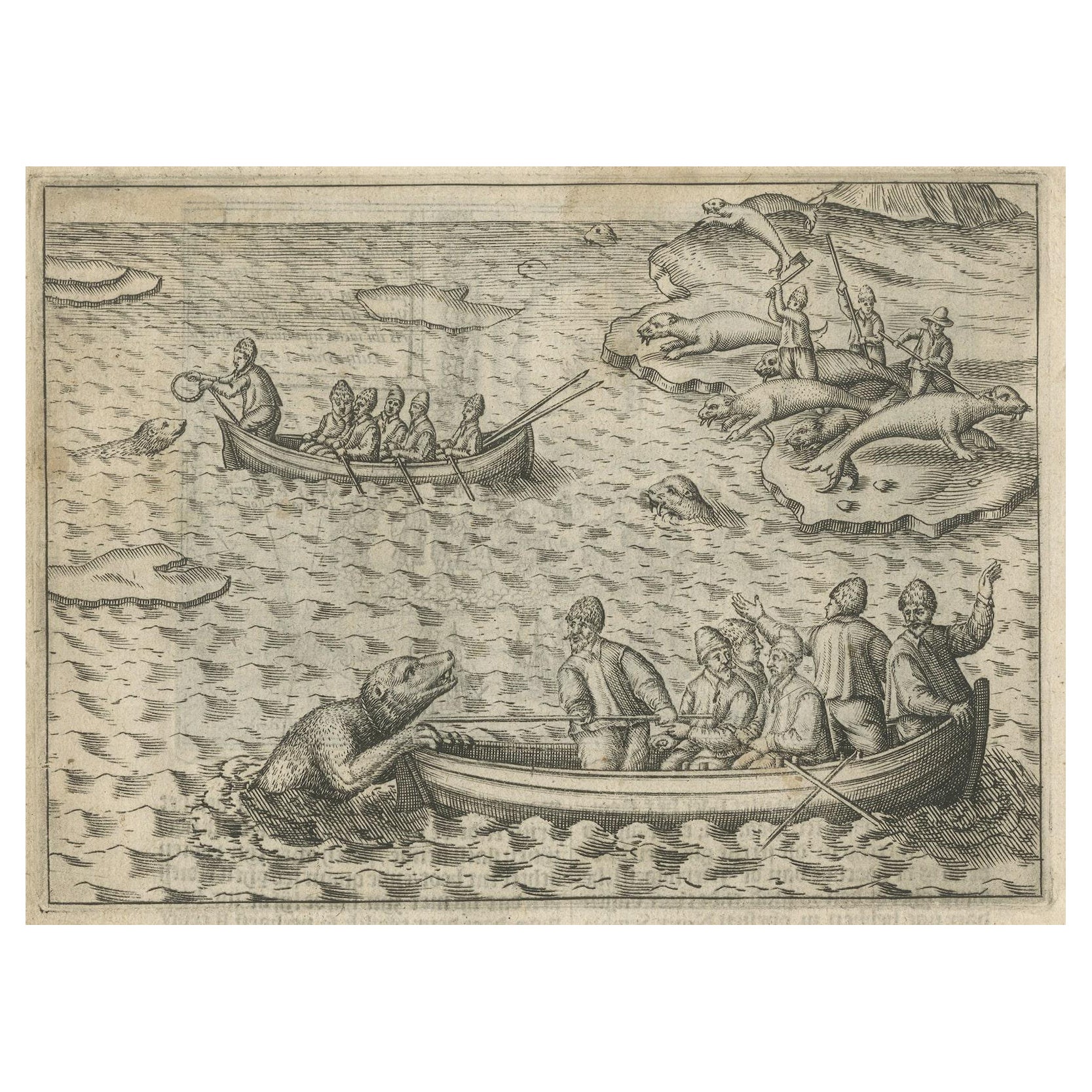 Rare Map of Kildin Island in Russia Plus Engraving of Seal Hunting, 1614