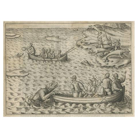 Rare Map of Kildin Island in Russia Plus Engraving of Seal Hunting, 1614