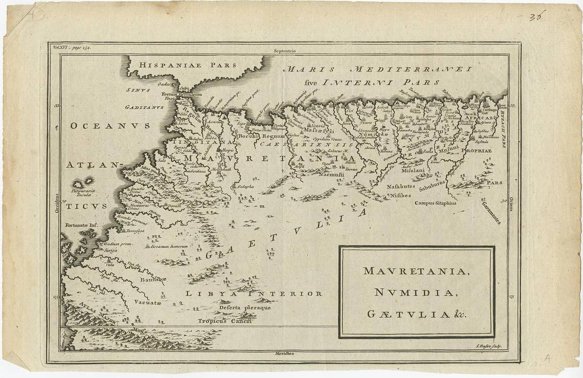 Rare Map of North Africa Depicting Numidia, Libia and Morocco, Published C.1740