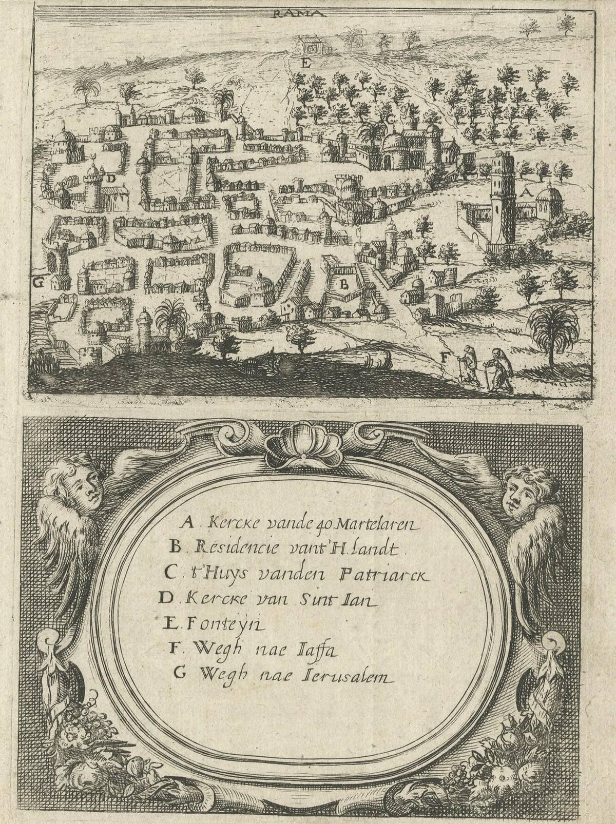Rare Map of Rama or Ramma 'Ramallah?' in Palestine or the Holy Land, ca.1730