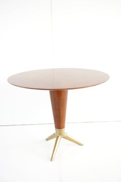 Rare table centrale ronde en érable et laiton de I.S.A. Bergamo, 1950