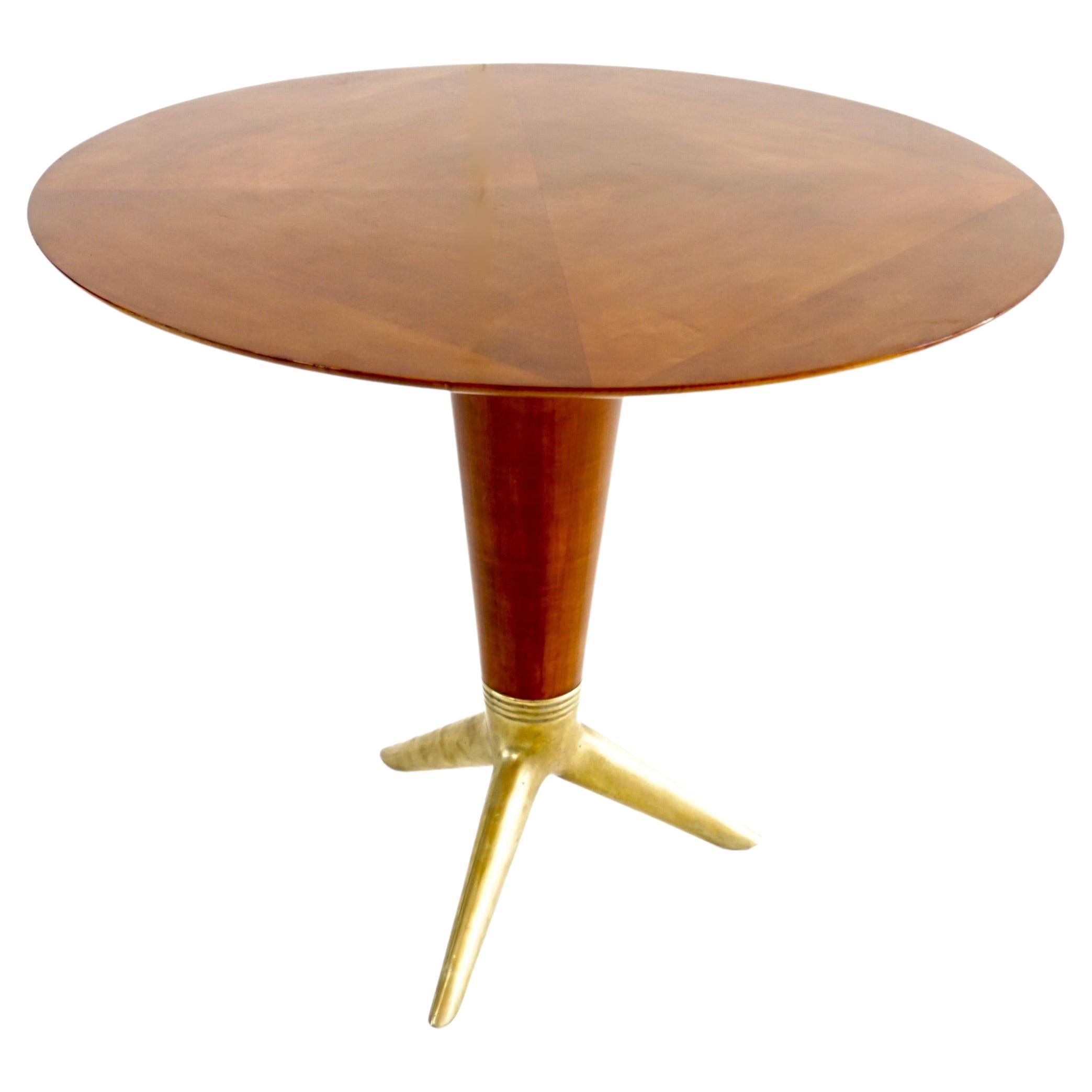 Rare Maple and Brass Round Center Table by I.S.A. Bergamo 1950