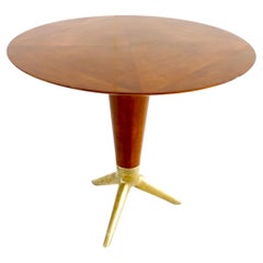 Vintage Rare Maple and Brass Round Center Table by I.S.A. Bergamo 1950