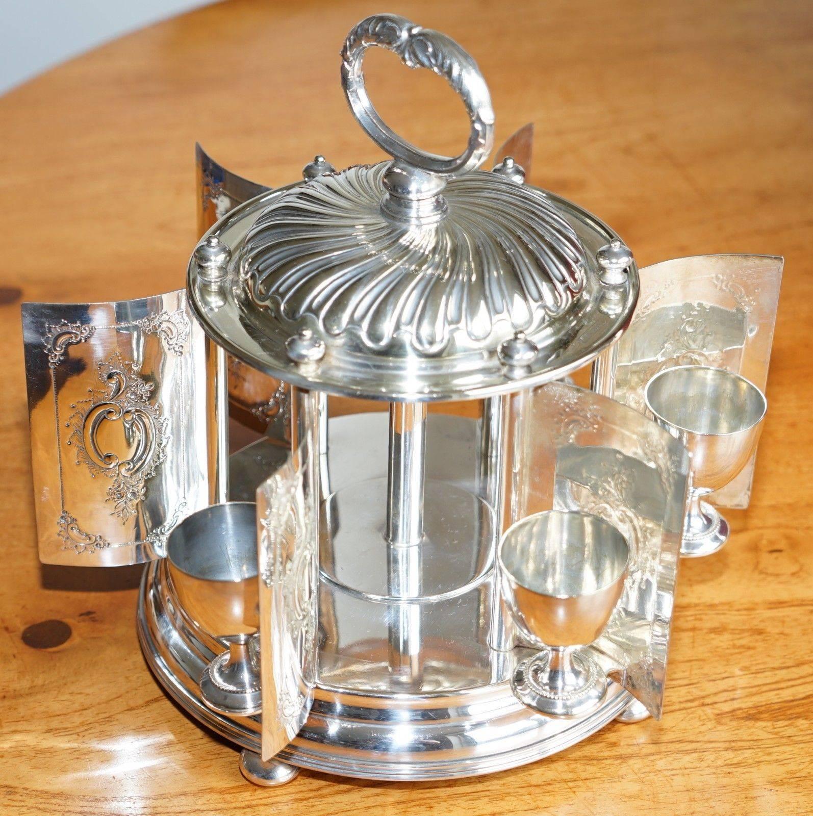 We are delighted to offer for sale for exceptionally rare solid Princess Plate Mappin & Webb cruet set / hardboiled egg decanter

A very rare find, Princess plated items are highly prized, expertly crafted and in high demand, this piece is fully