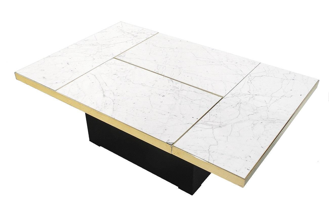 Mid-Century Modern Rare Marble & Brass Hidden Bar Coffee Table by Paul Michel, France, 1970s For Sale