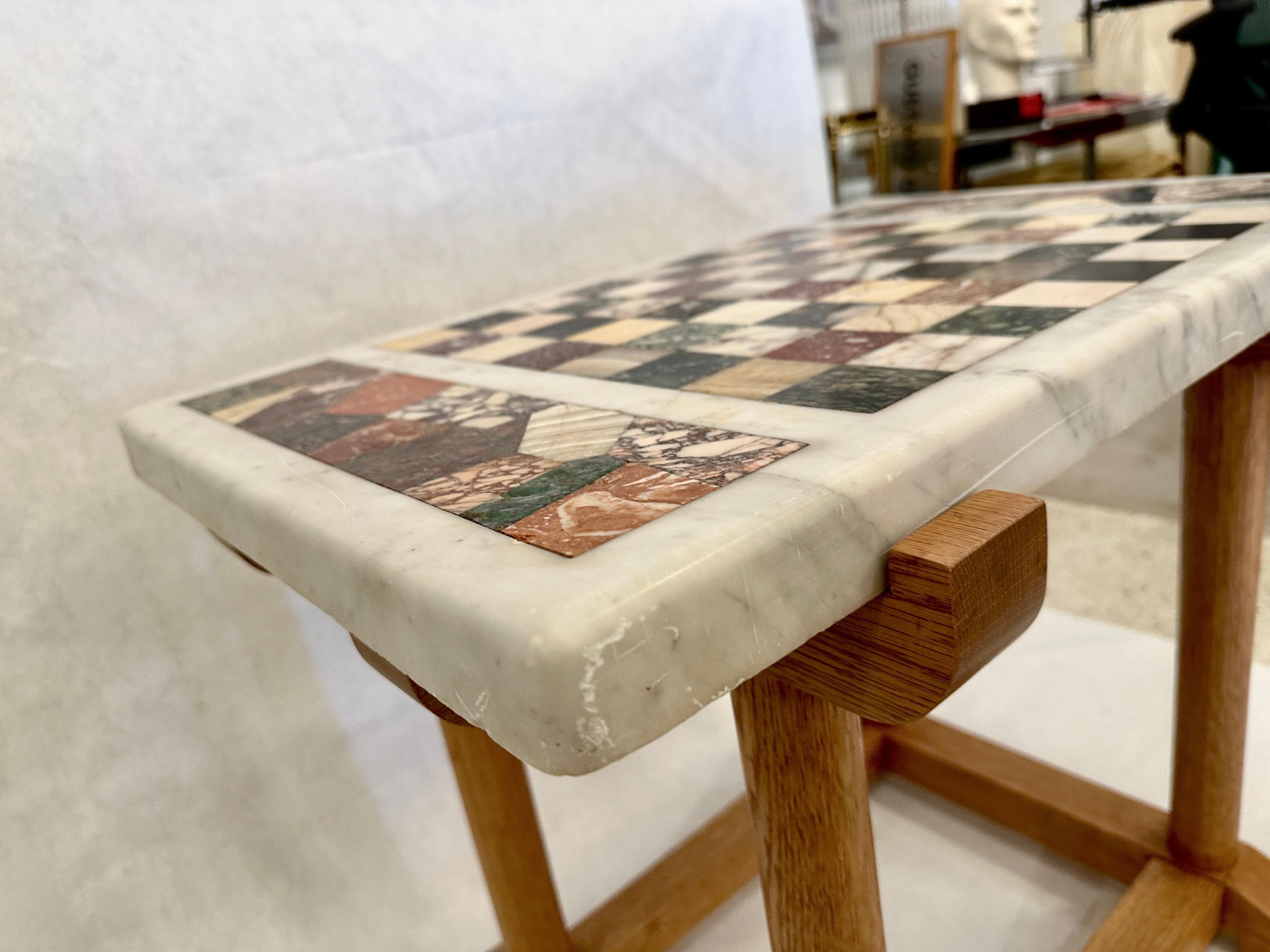 Rare Marble Chess Table Top on Oak Base 4