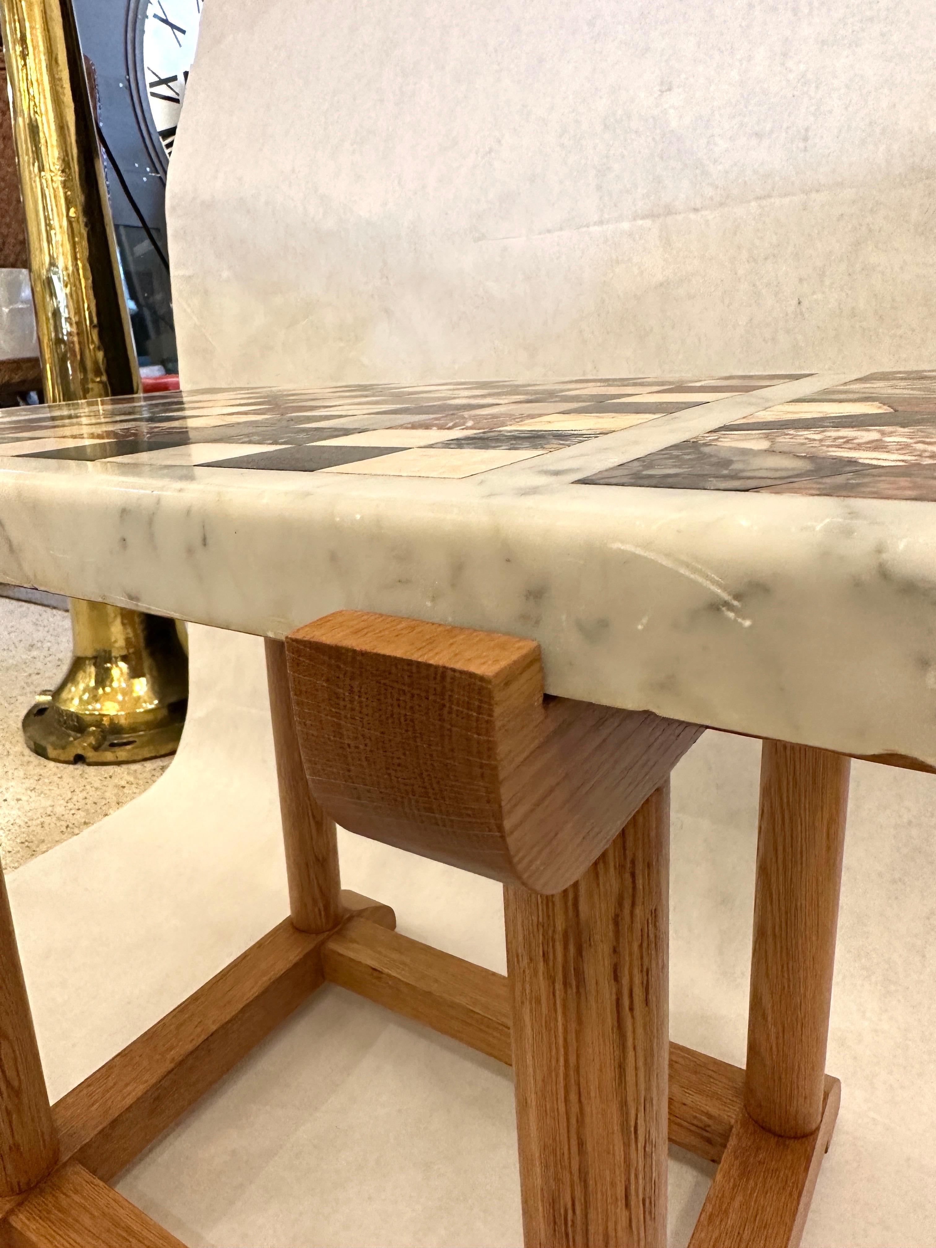 Rare Marble Chess Table Top on Oak Base 5