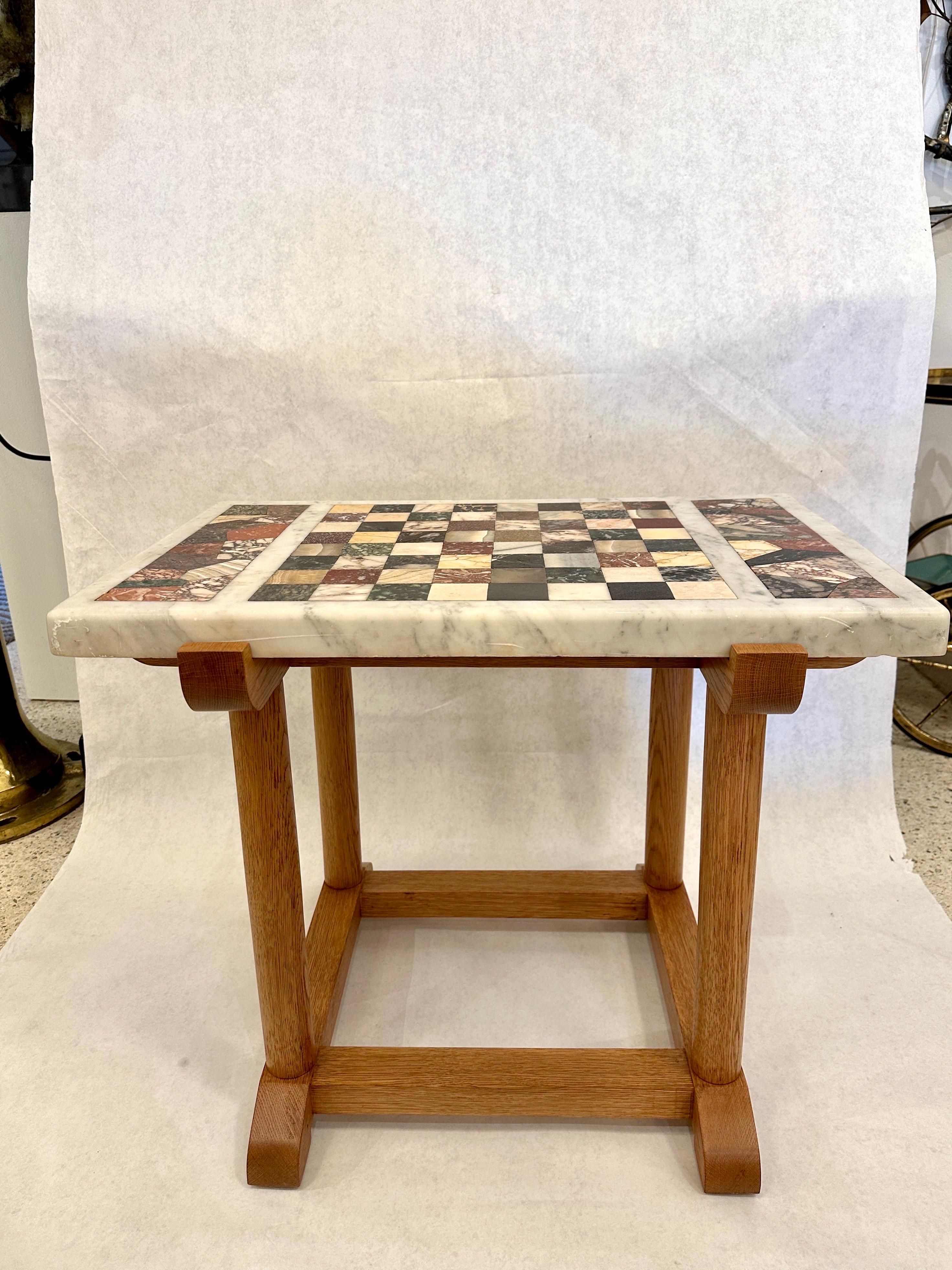 Rare Marble Chess Table Top on Oak Base 7