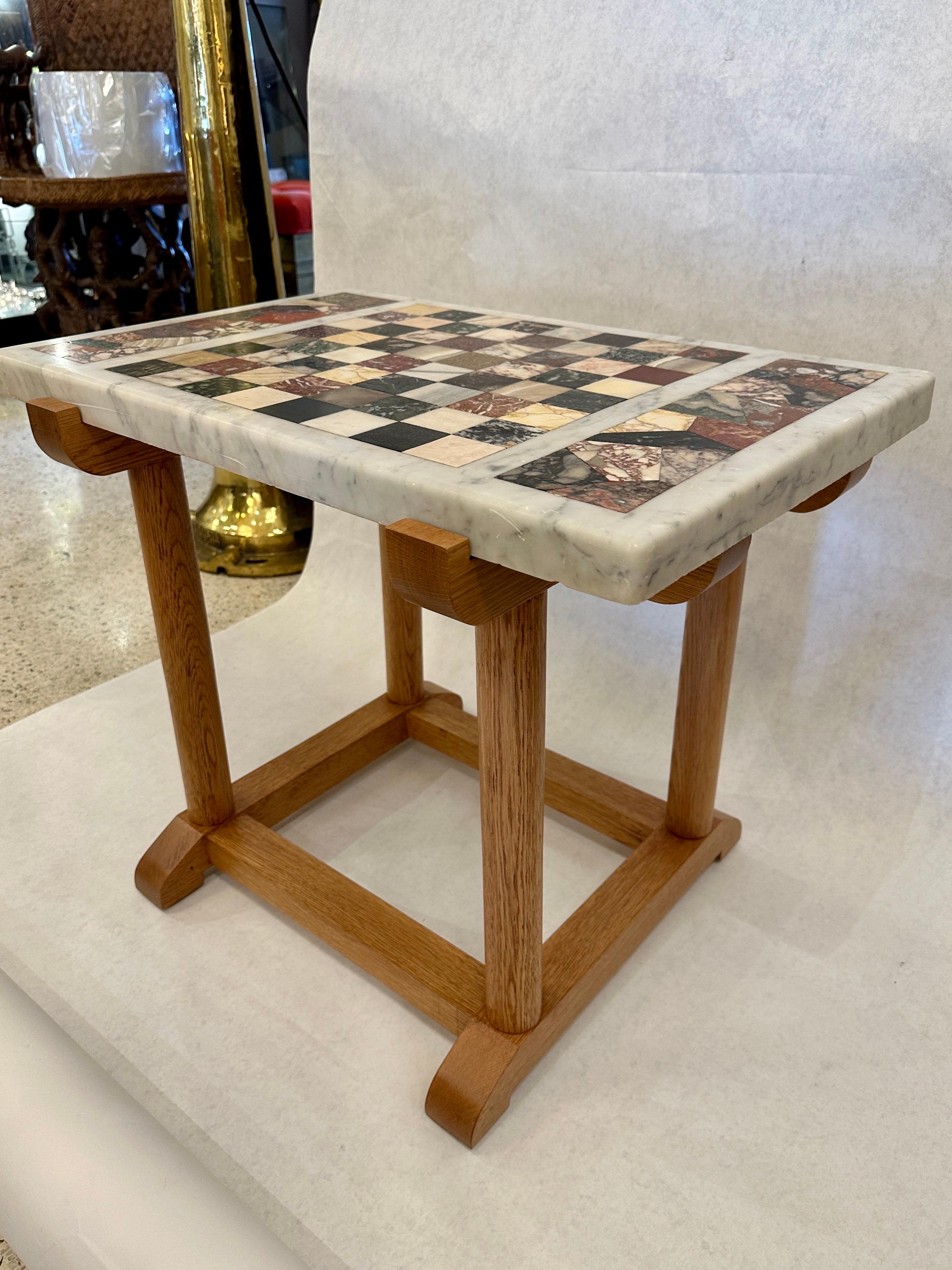 Rare Marble Chess Table Top on Oak Base 8