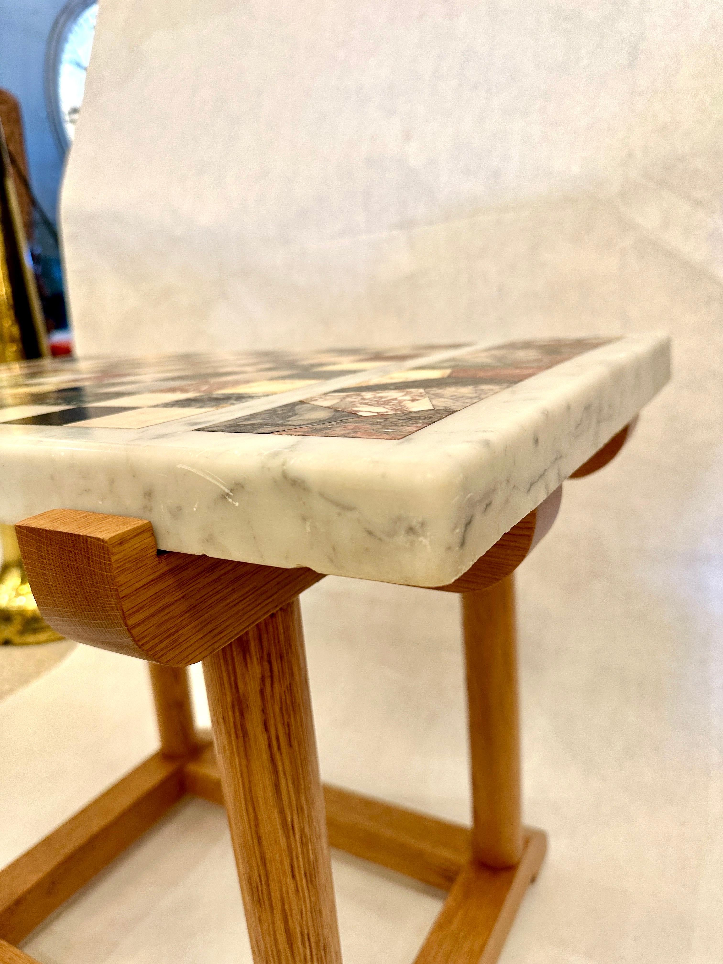 Contemporary Rare Marble Chess Table Top on Oak Base
