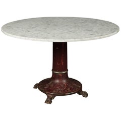 Antique Rare Marble Dining Table With Iron Base, circa 1920