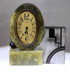 Rare Marble & Onyx Art Deco Alarm Clock by Dep, France,  c1930