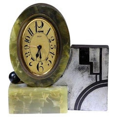 Rare Marble & Onyx Art Deco Alarm Clock by Dep, France,  c1930