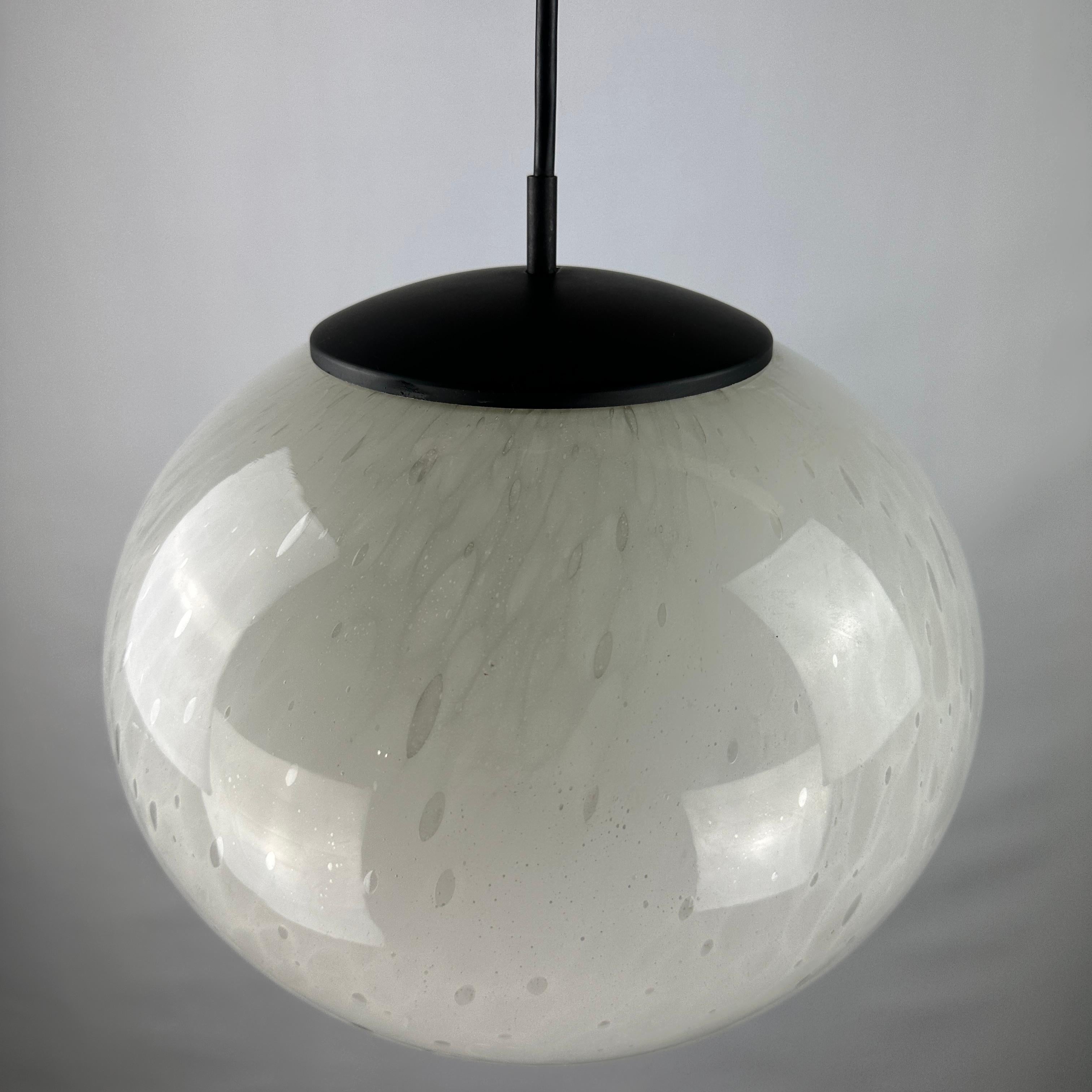 Rare marbled white globe glass pendant light by Peill and Putzler 1970 For Sale 3