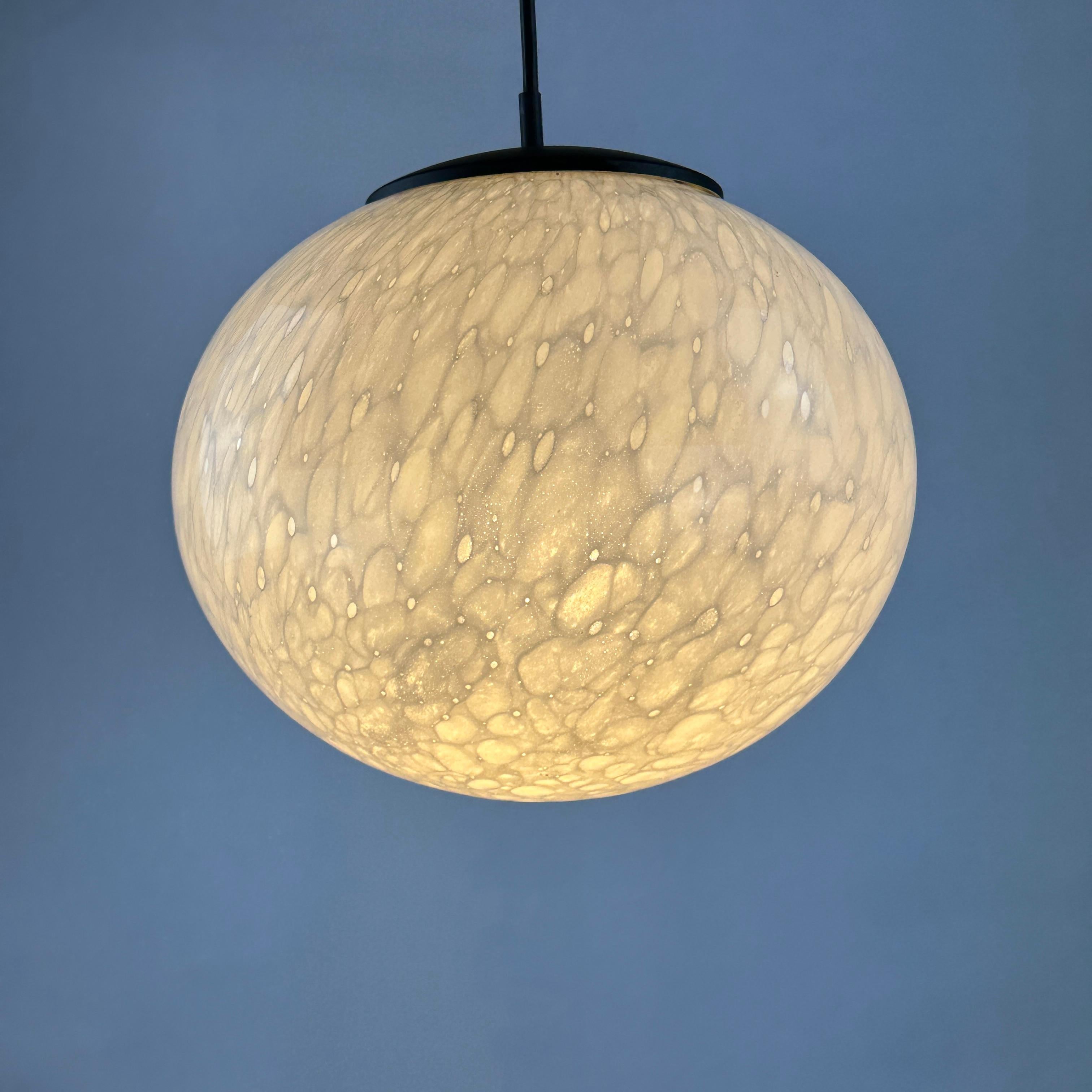 Mid-Century Modern Rare marbled white globe glass pendant light by Peill and Putzler 1970 For Sale