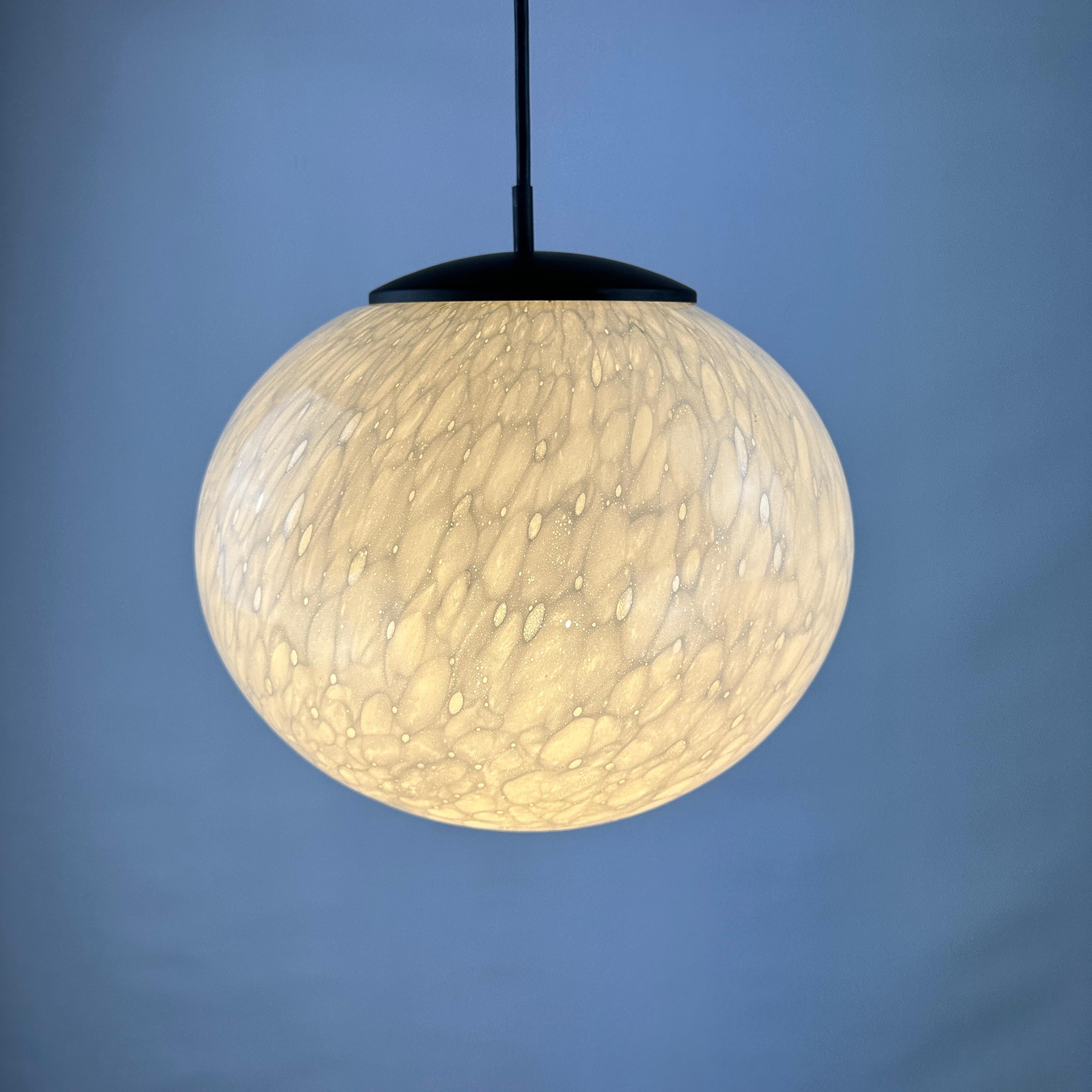 20th Century Rare marbled white globe glass pendant light by Peill and Putzler 1970 For Sale