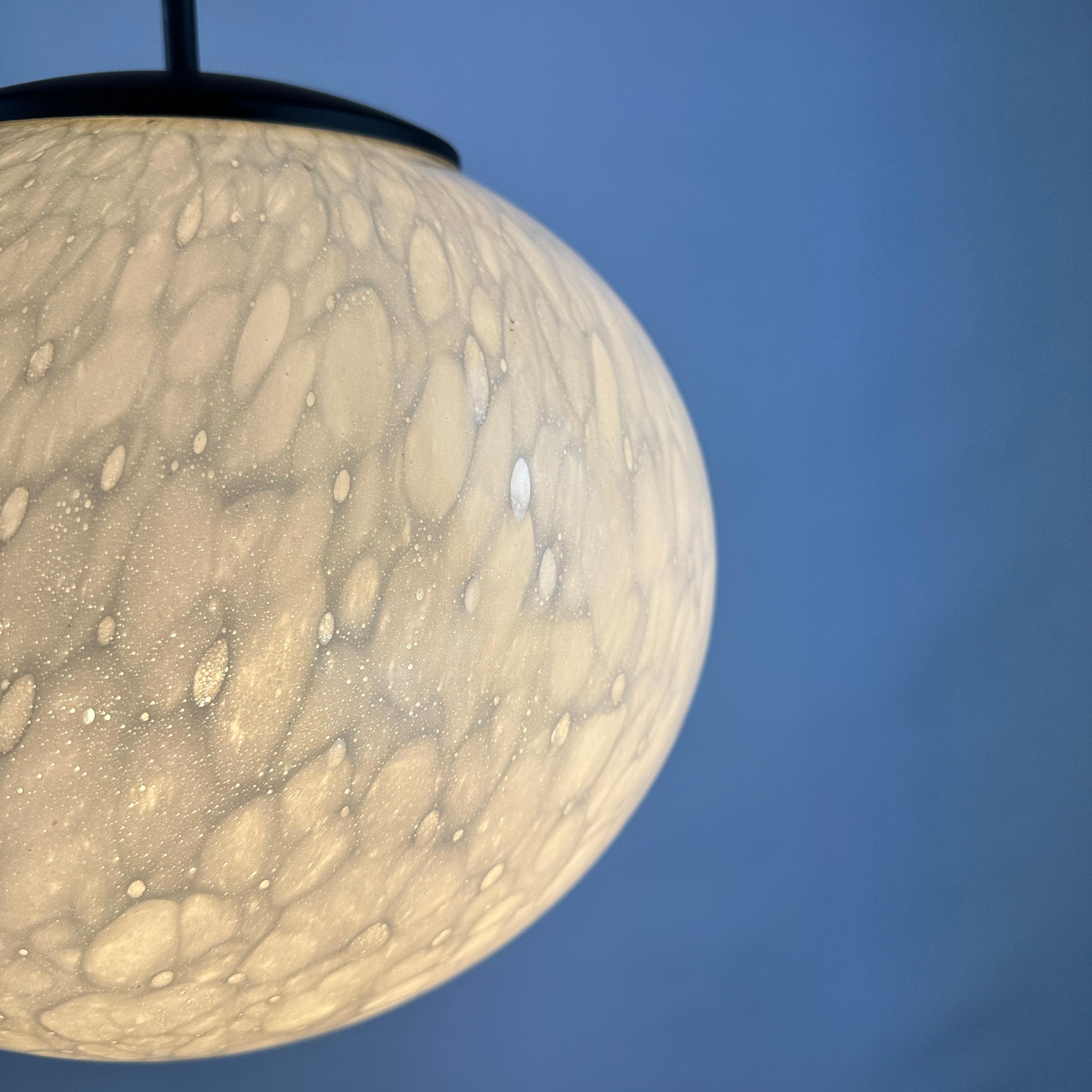 Glass Rare marbled white globe glass pendant light by Peill and Putzler 1970 For Sale