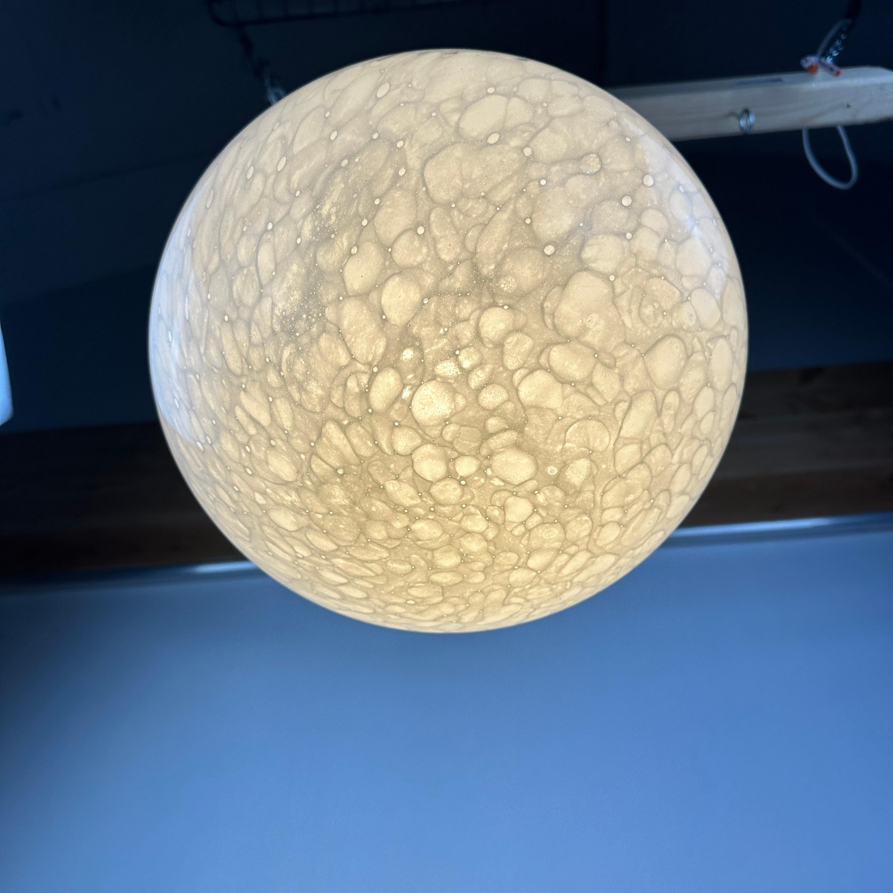 Rare marbled white globe glass pendant light by Peill and Putzler 1970 For Sale 1
