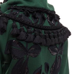 rare MARC JACOBS 2016 green tencel cashmere tassel floral embroidery hoodie XS