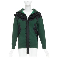rare MARC JACOBS 2016 green tencel cashmere tassel floral embroidery hoodie XS