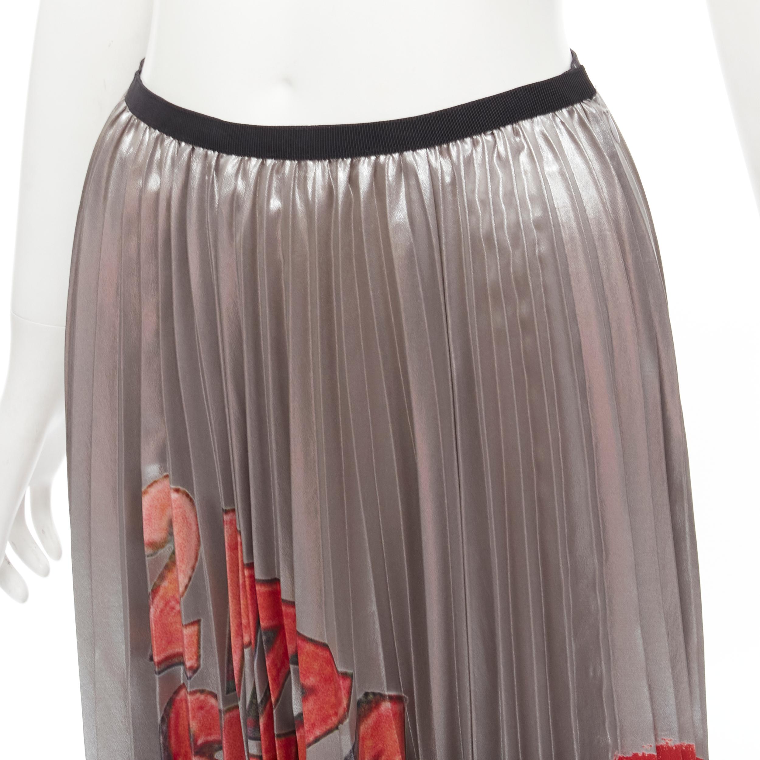 rare MARC JACOBS punk Pizza graffiti Cola print silver pleated skirt S In Excellent Condition For Sale In Hong Kong, NT