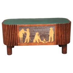 Rare Marc Taggart Cowboys at a Fire Leather Top Coffee Table