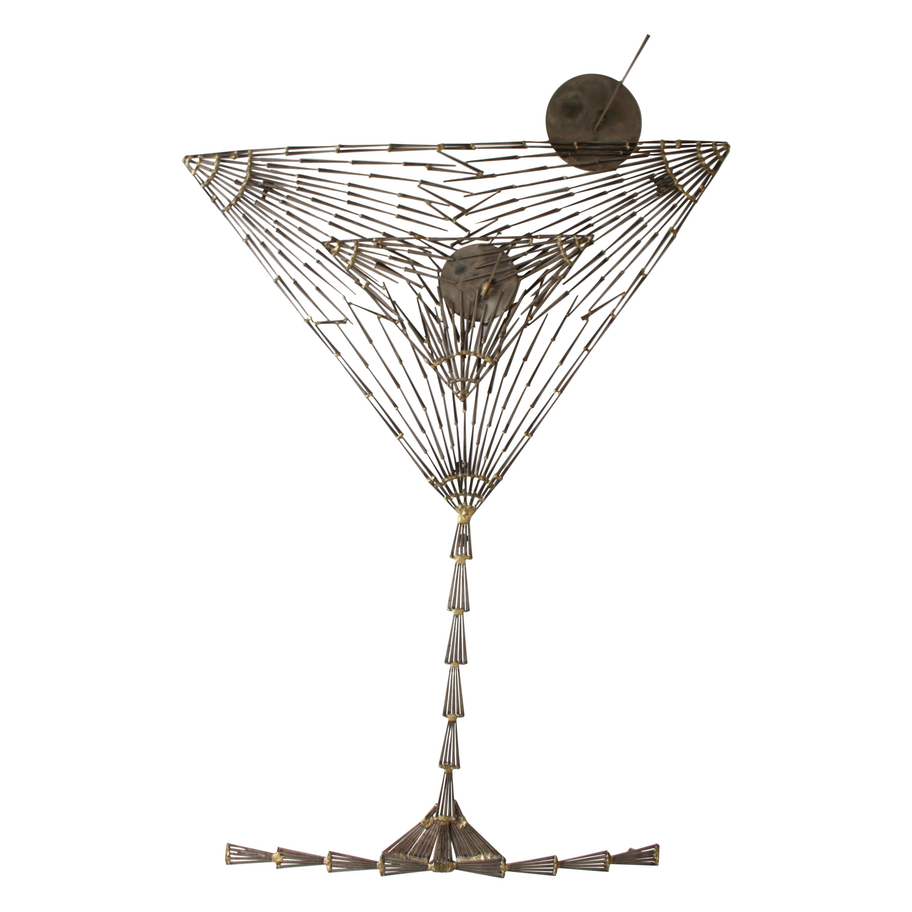 Rare sculpture brutaliste à clous en verre Martini de Marc Weinstein, mi-siècle moderne