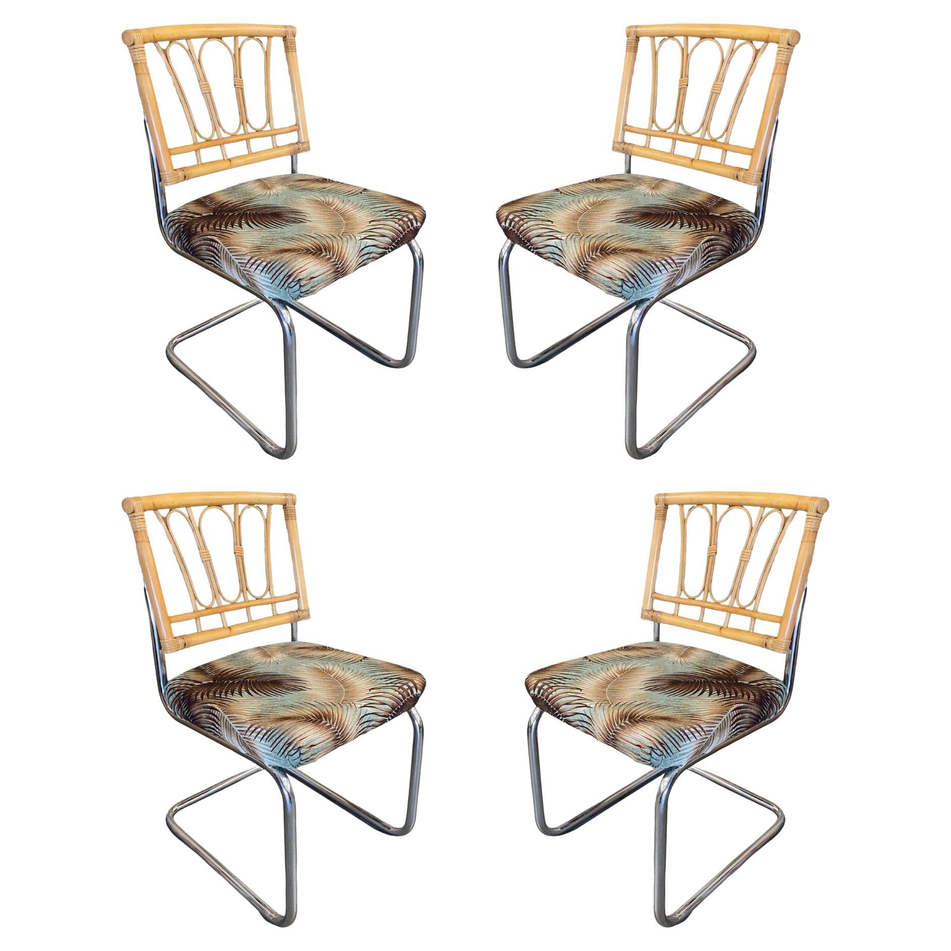 Rare Restored Marcel Breuer Rattan Back Chrome "cesca" Chairs By Virco, Set of 4