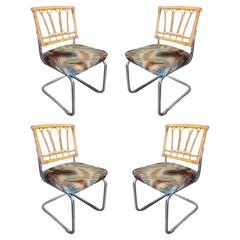 Rare Marcel Breuer Rattan Back Chrome "Cesca" Chairs by Virco, Set of 4