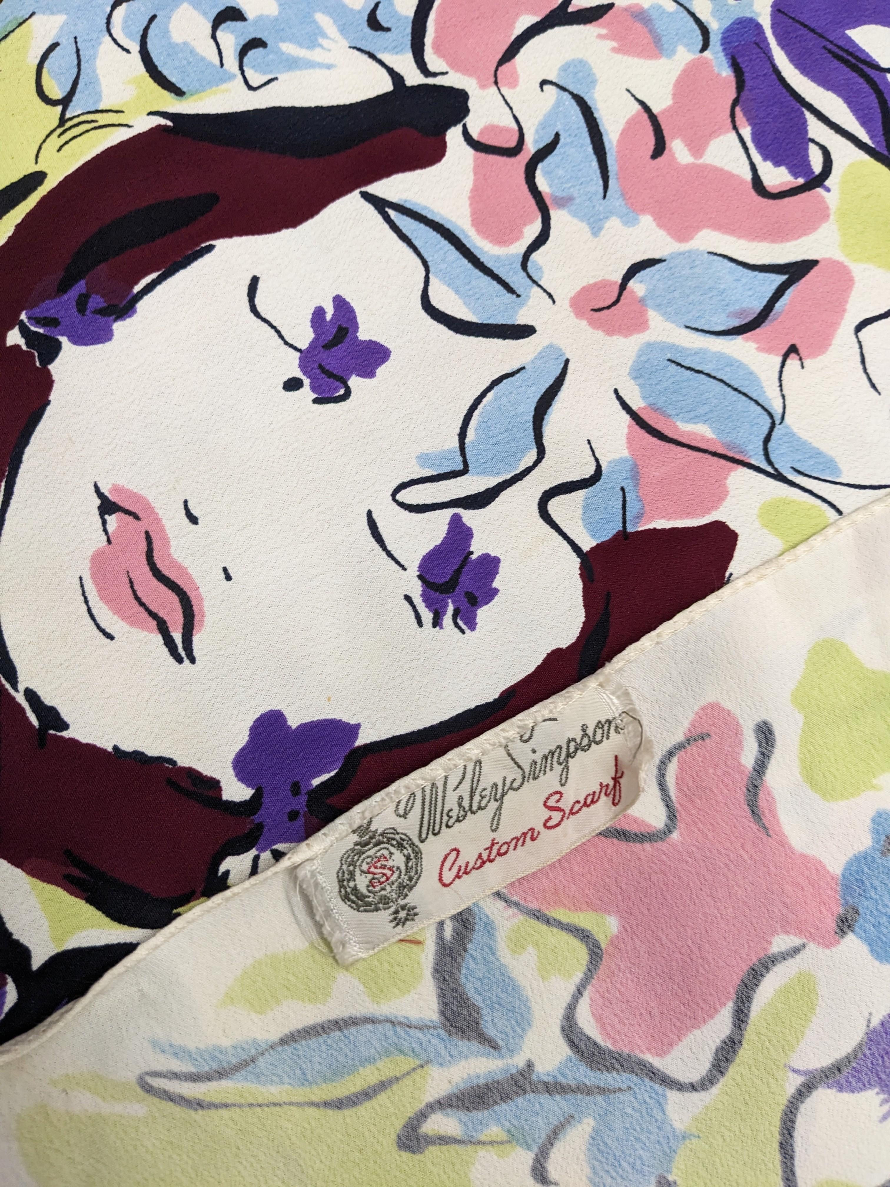 Rare Marcel Vertes Printed Scarf  In Good Condition For Sale In New York, NY