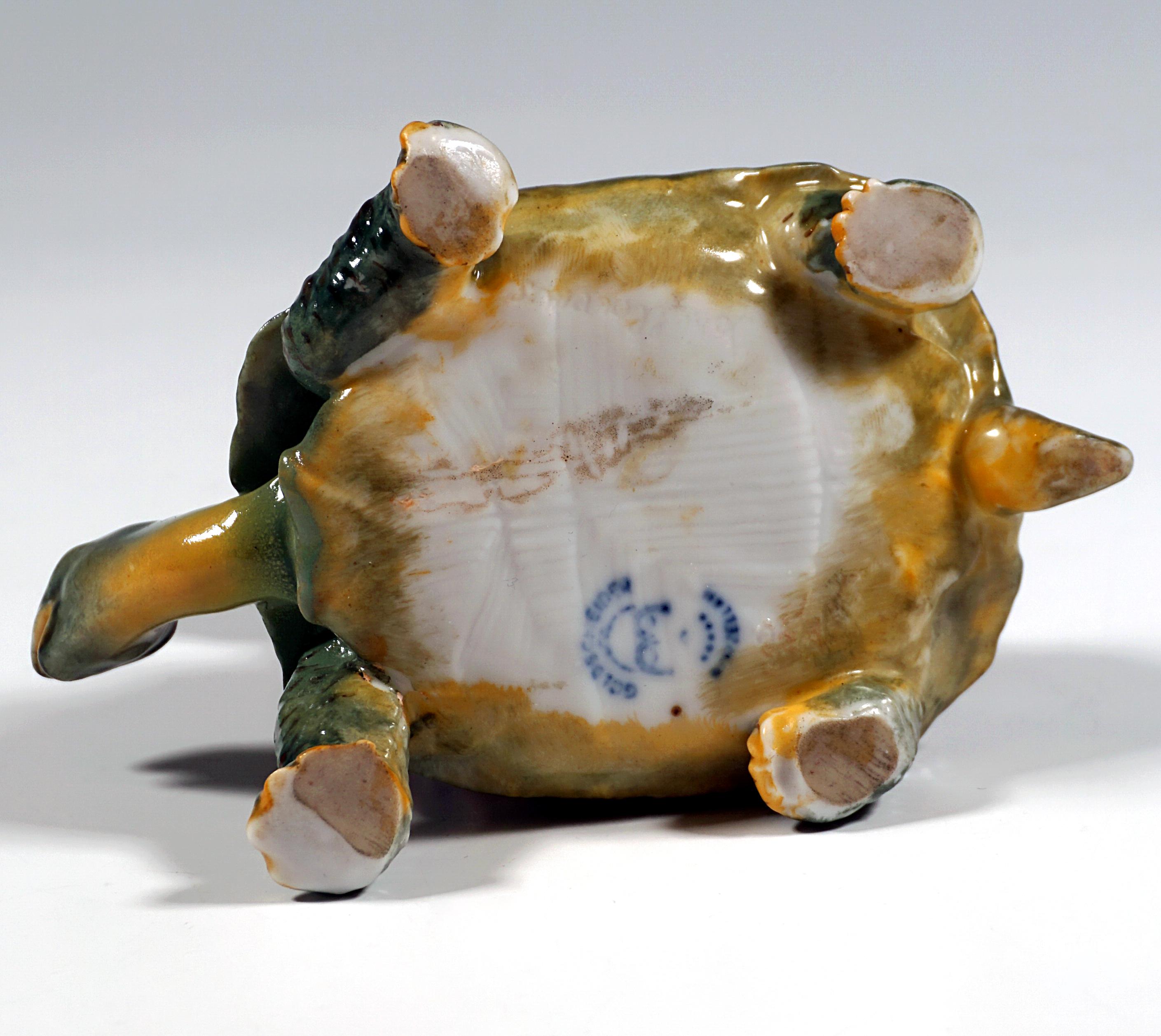 Rare Marcell Goldscheider Art Déco Group, Japanese Girl Riding On Turtle, C 1930 In Good Condition For Sale In Vienna, AT