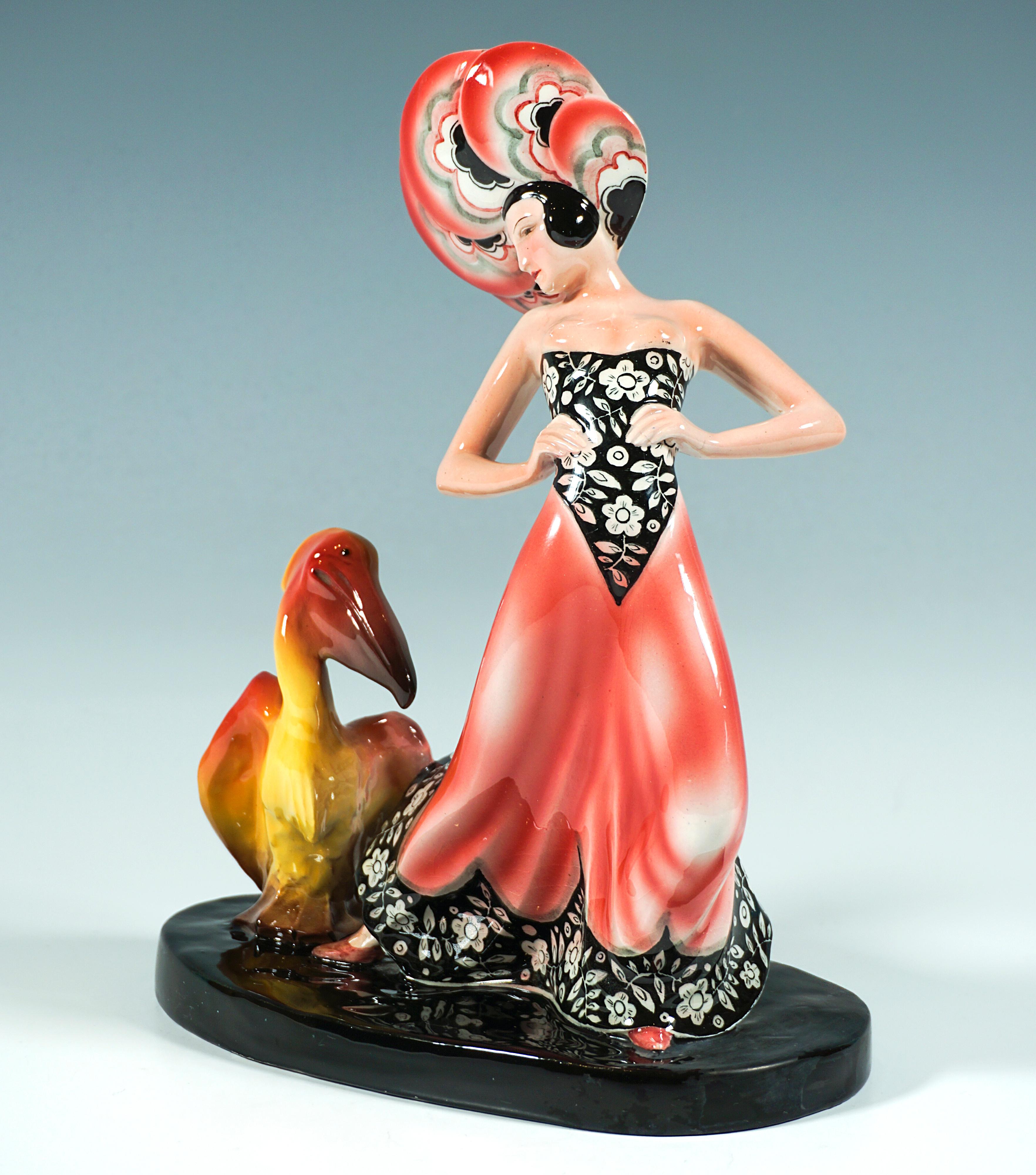 Austrian Rare Marcell Goldscheider Vienna Art Déco Group, Dancer With Pelican, c. 1930