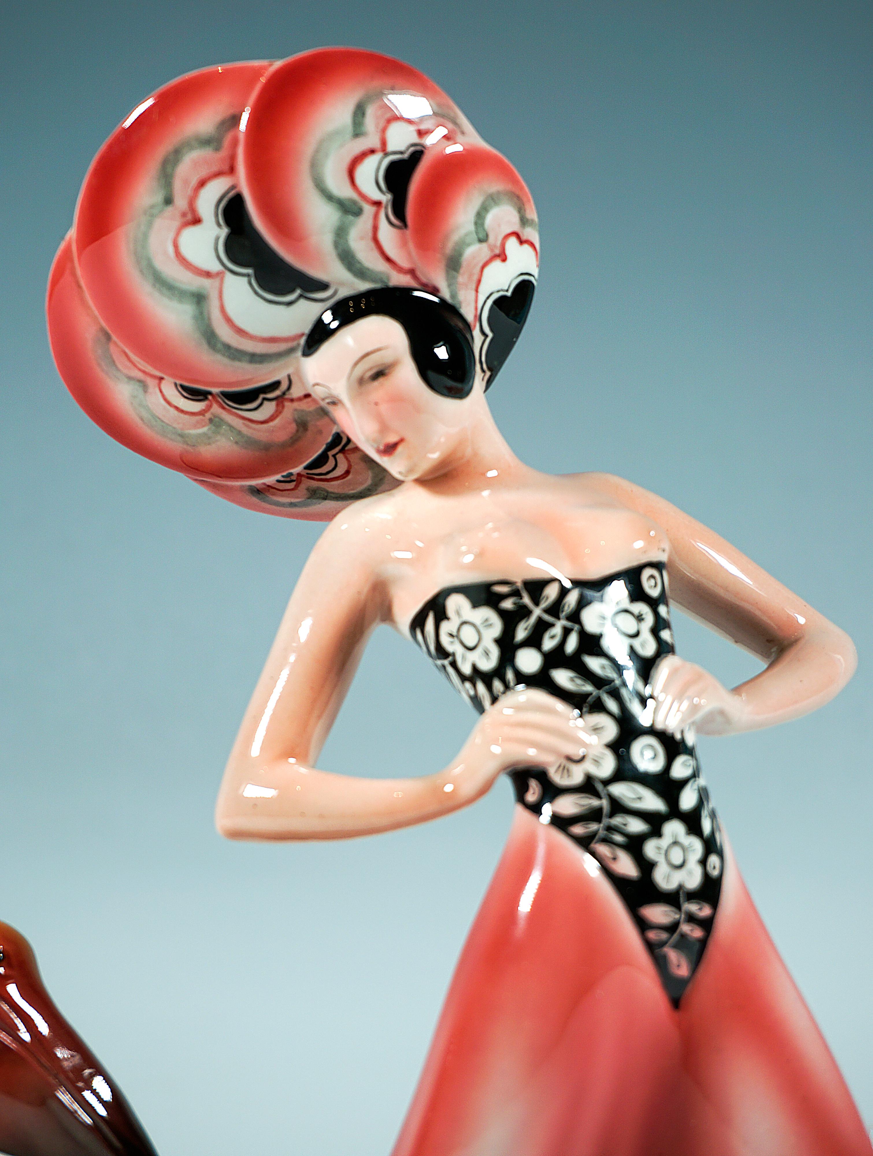 Hand-Crafted Rare Marcell Goldscheider Vienna Art Déco Group, Dancer With Pelican, c. 1930