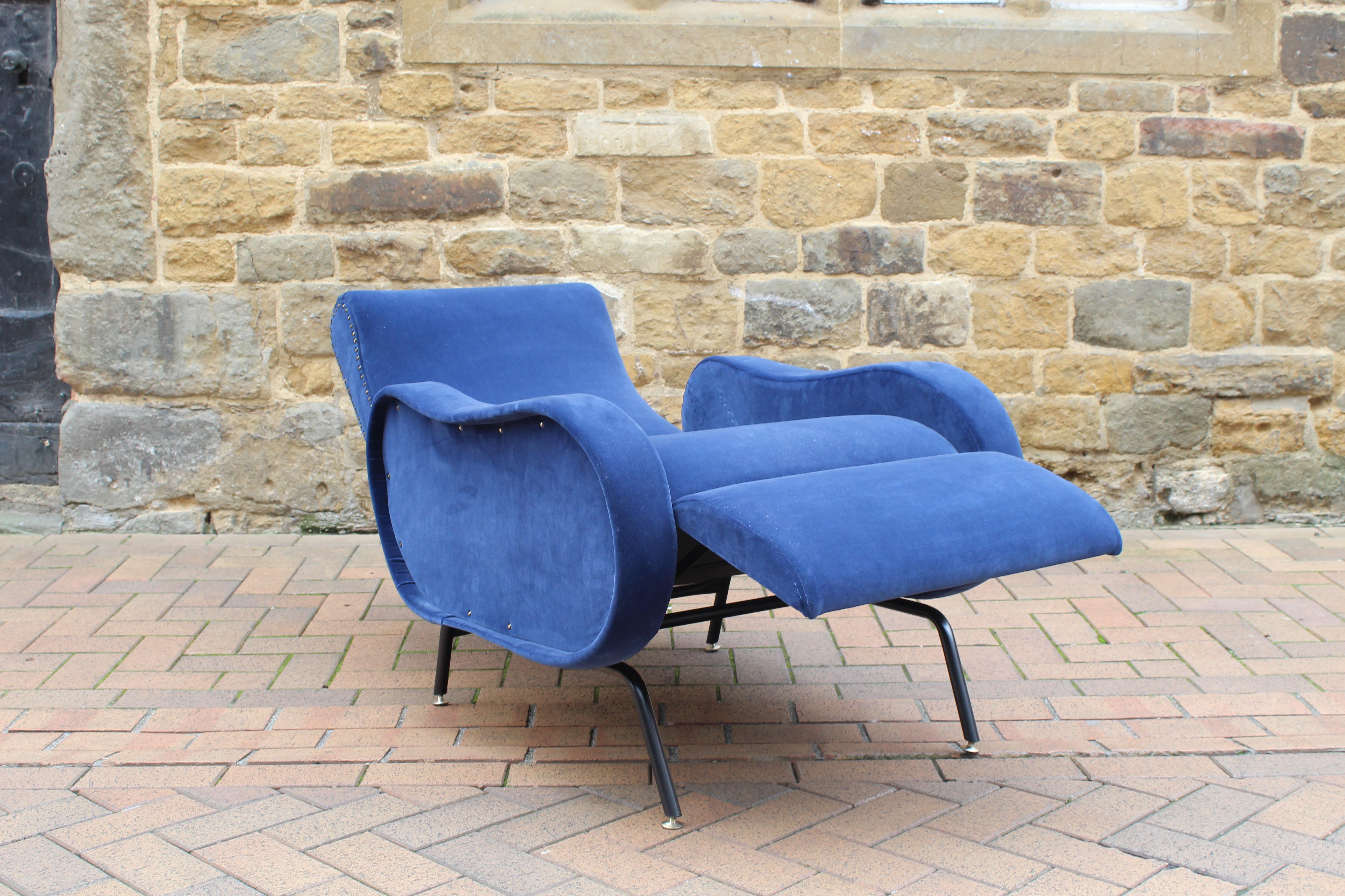 blue velvet recliner chair