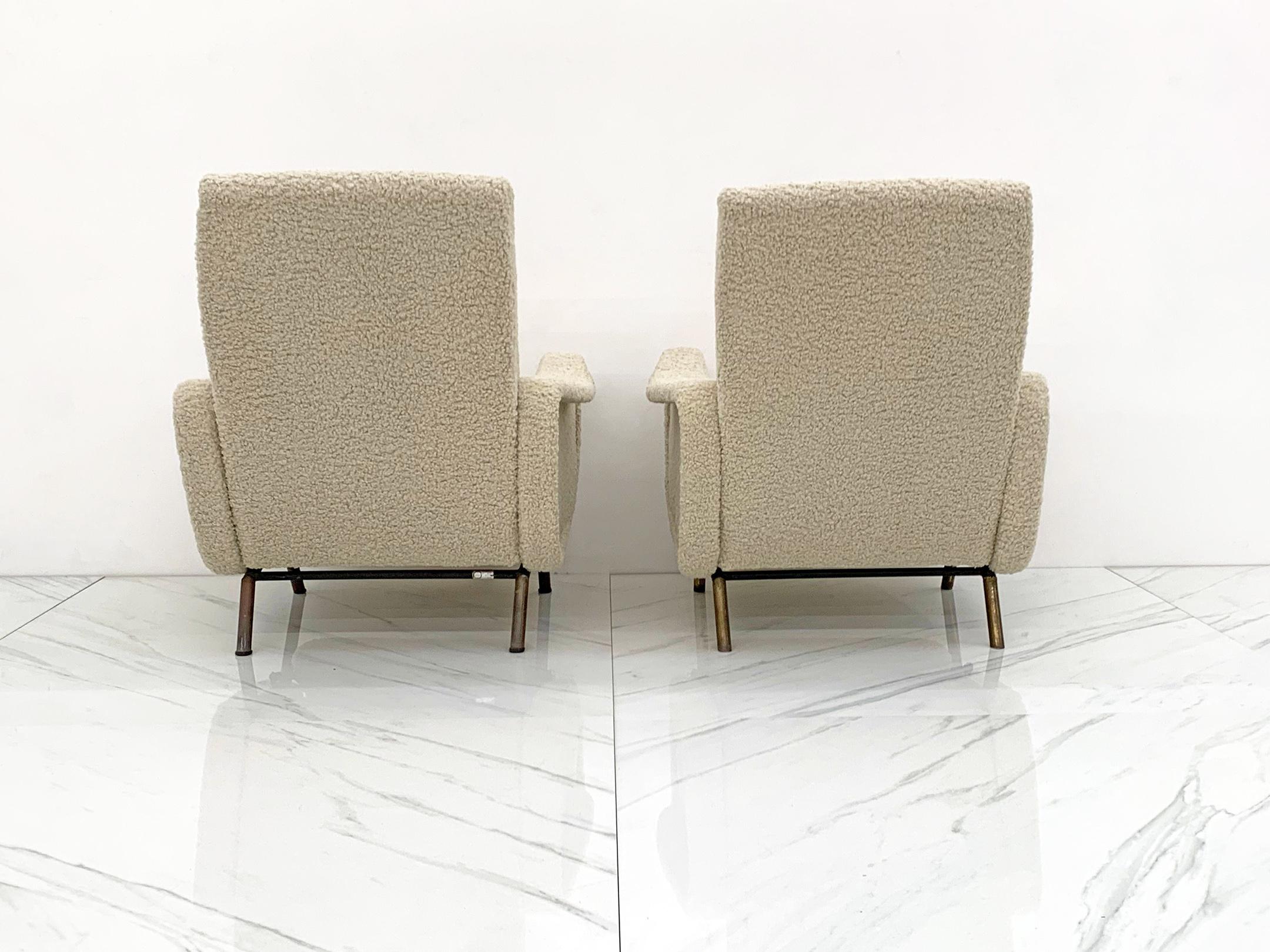 Rare Marco Zanuso Reclining Lady Chairs in Boucle, Pizetti Roma, Italy, 1960's 2