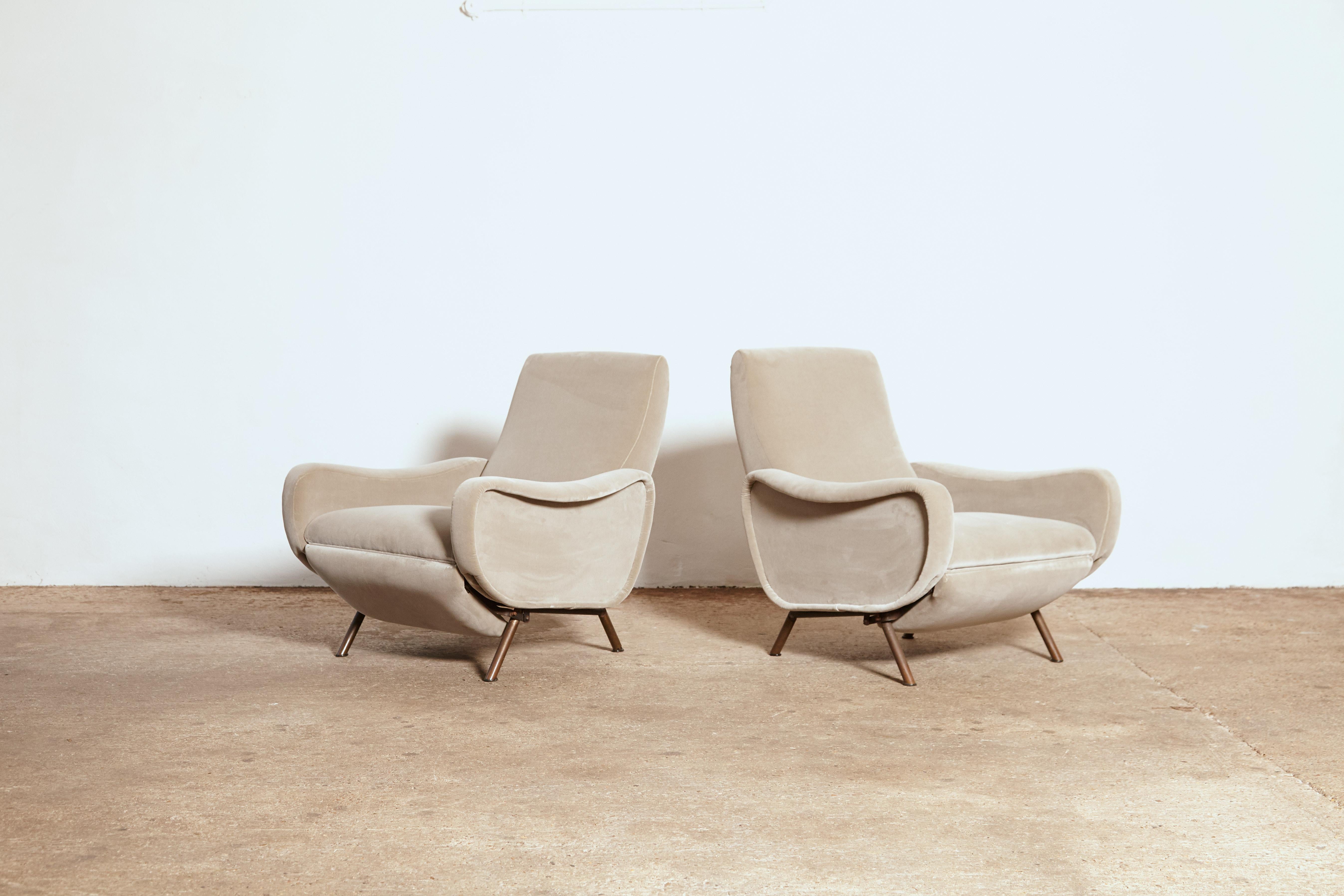 Italian Rare Marco Zanuso Reclining Lady Chairs, Italy, 1960s, reupholstered in COM