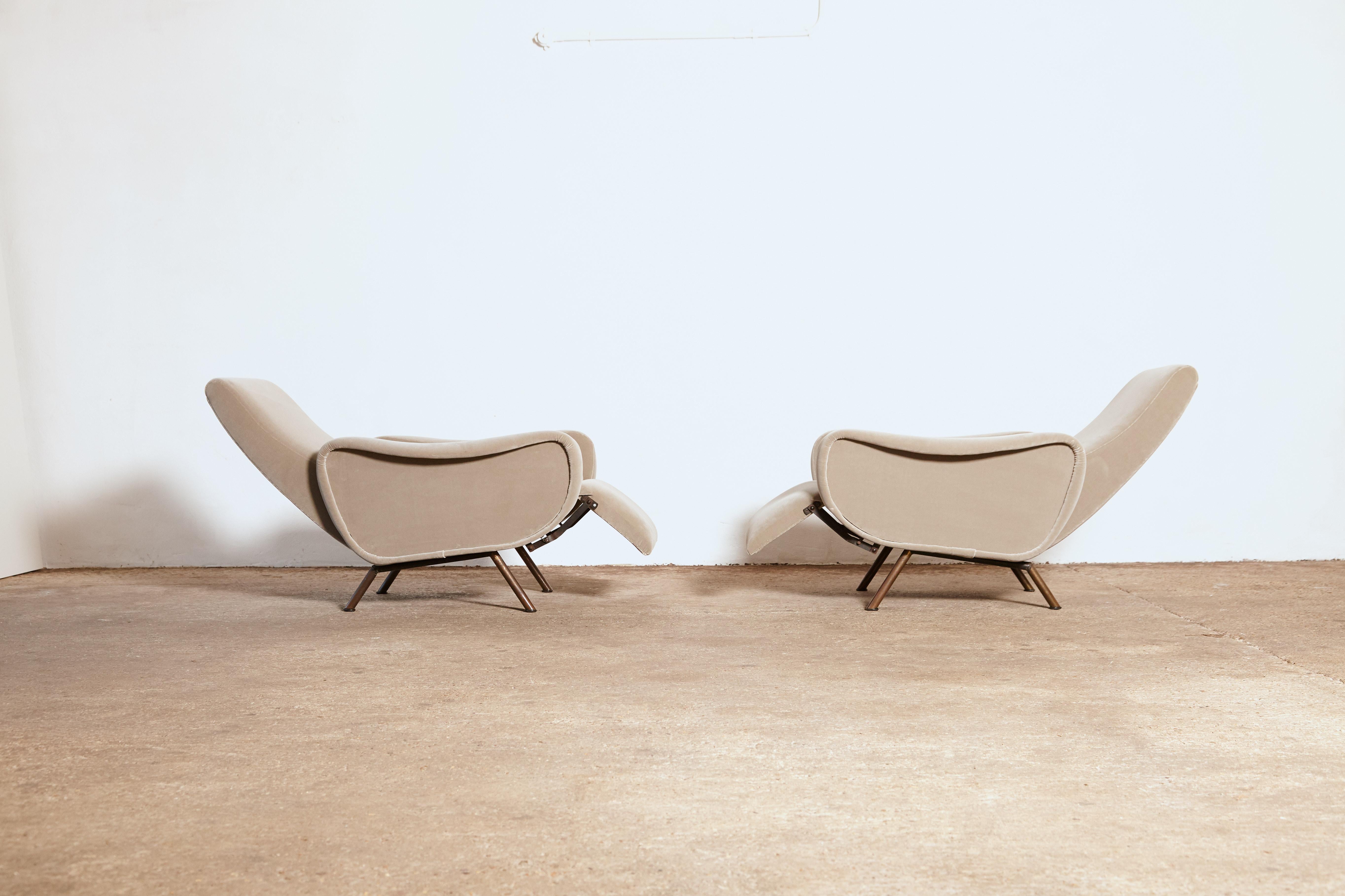 20th Century Rare Marco Zanuso Reclining Lady Chairs, Italy, 1960s, reupholstered in COM