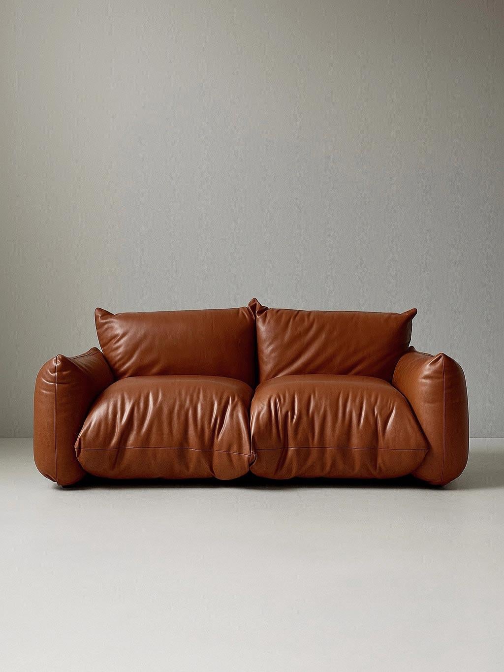 Rare canapé en cuir cognac Marenco (1ère édition) conçu par Mario Marenco pour Arflex, Italie, années 1970

Mario Marenco, en collaboration avec le célèbre fabricant de meubles italien Arflex, a présenté le canapé deux places 