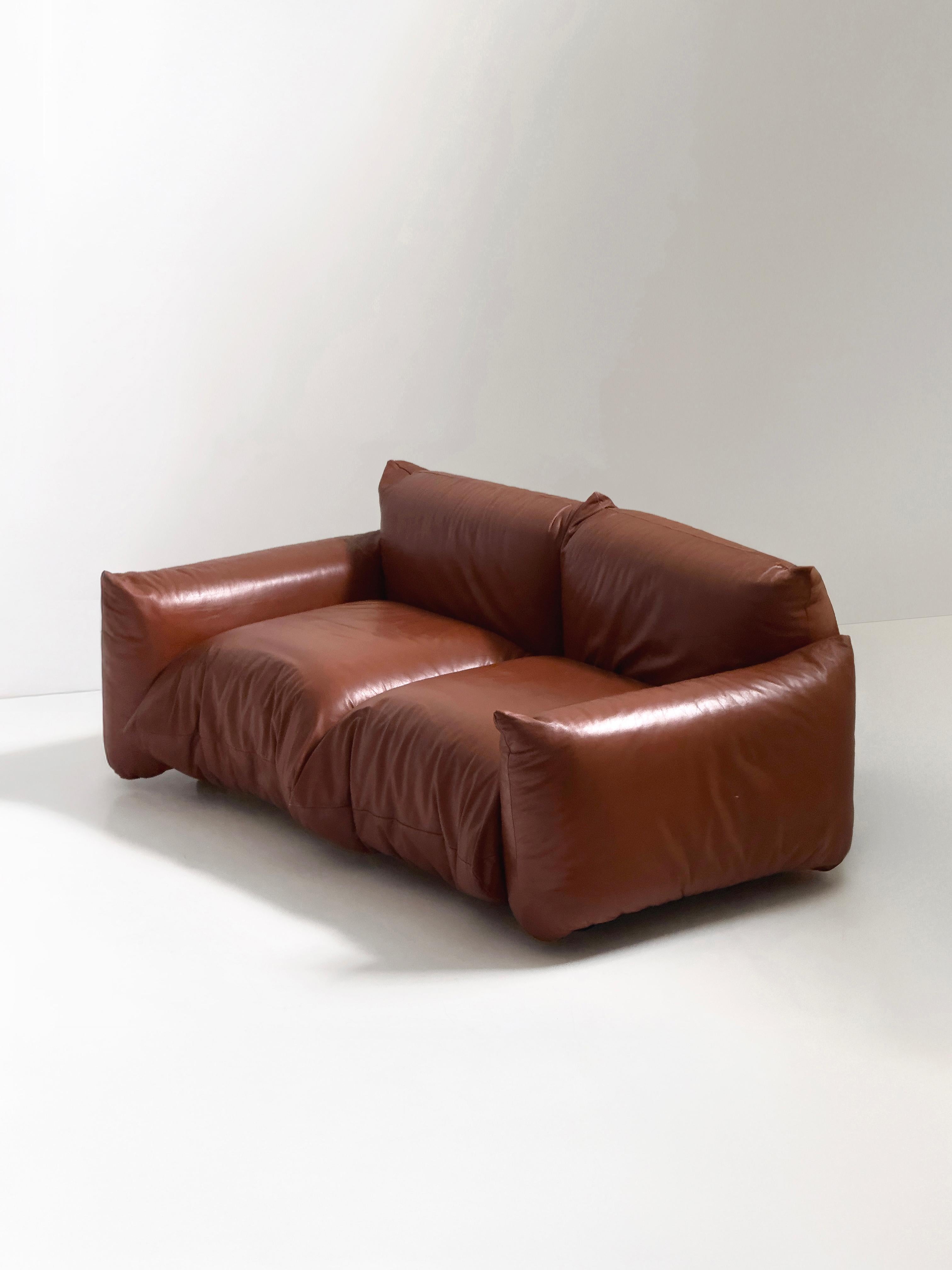 italien Rare canapé en cuir cognac de Mario Marenco pour Arflex, Italie, 1970 en vente