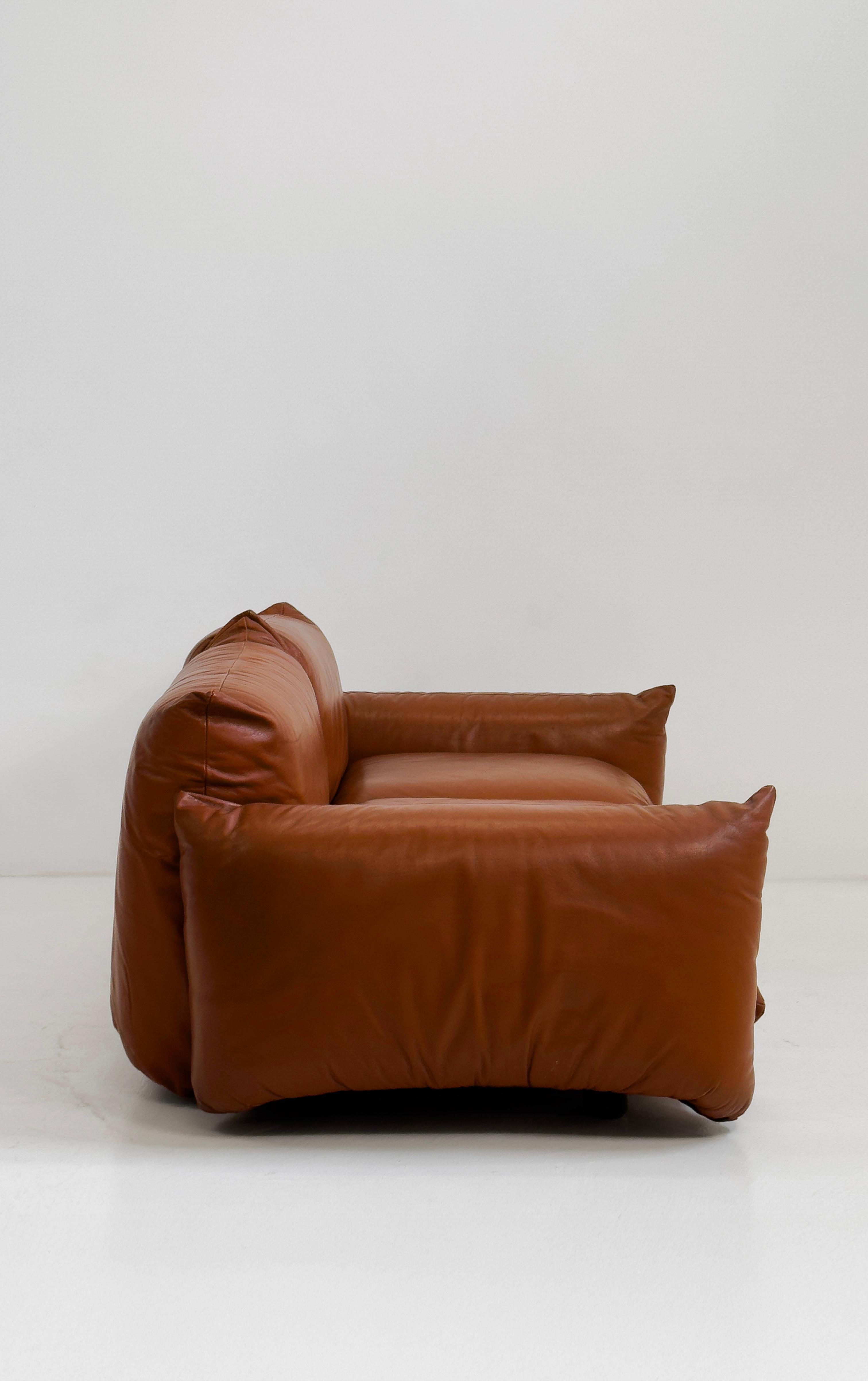 Cuir Rare canapé en cuir cognac de Mario Marenco pour Arflex, Italie, 1970 en vente