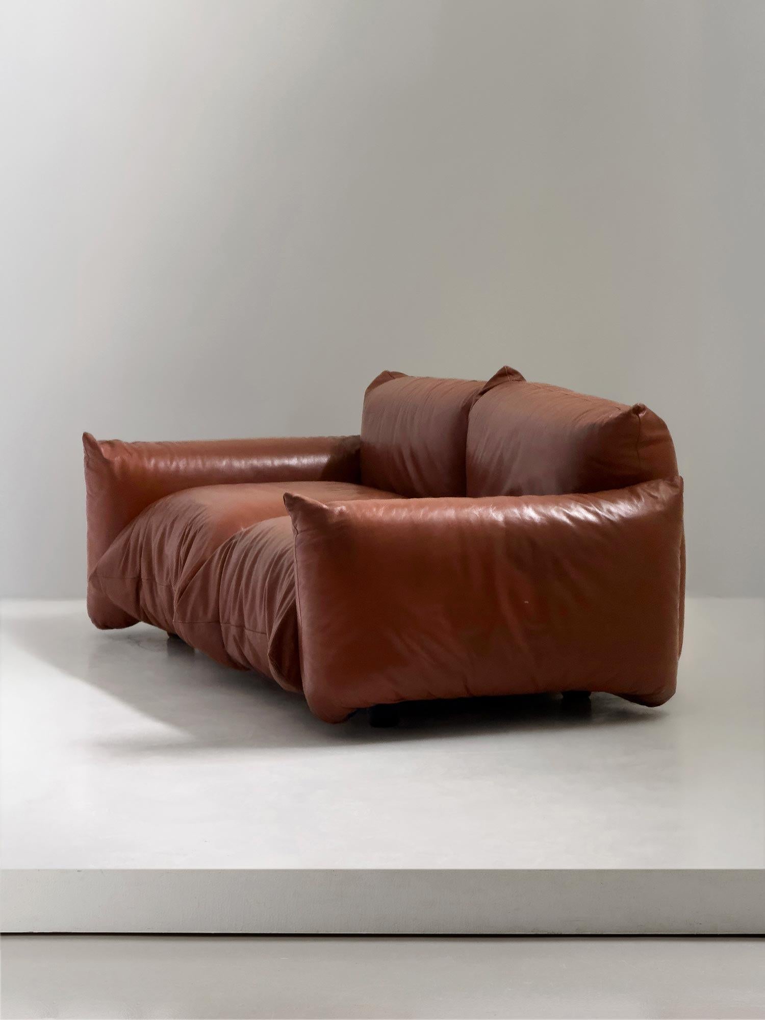 Rare canapé en cuir cognac de Mario Marenco pour Arflex, Italie, 1970 en vente 2