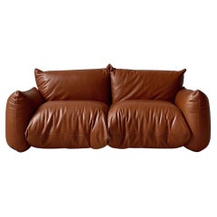 Rare Marenco 1st Ed cognac leather sofa by Mario Marenco for Arflex, Italy 1970s