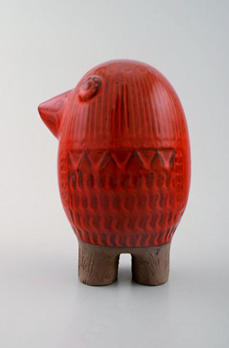 Scandinavian Modern Rare Mari Simmulson for Upsala Ekeby, Figure of Bird, Red Glazed Ceramic