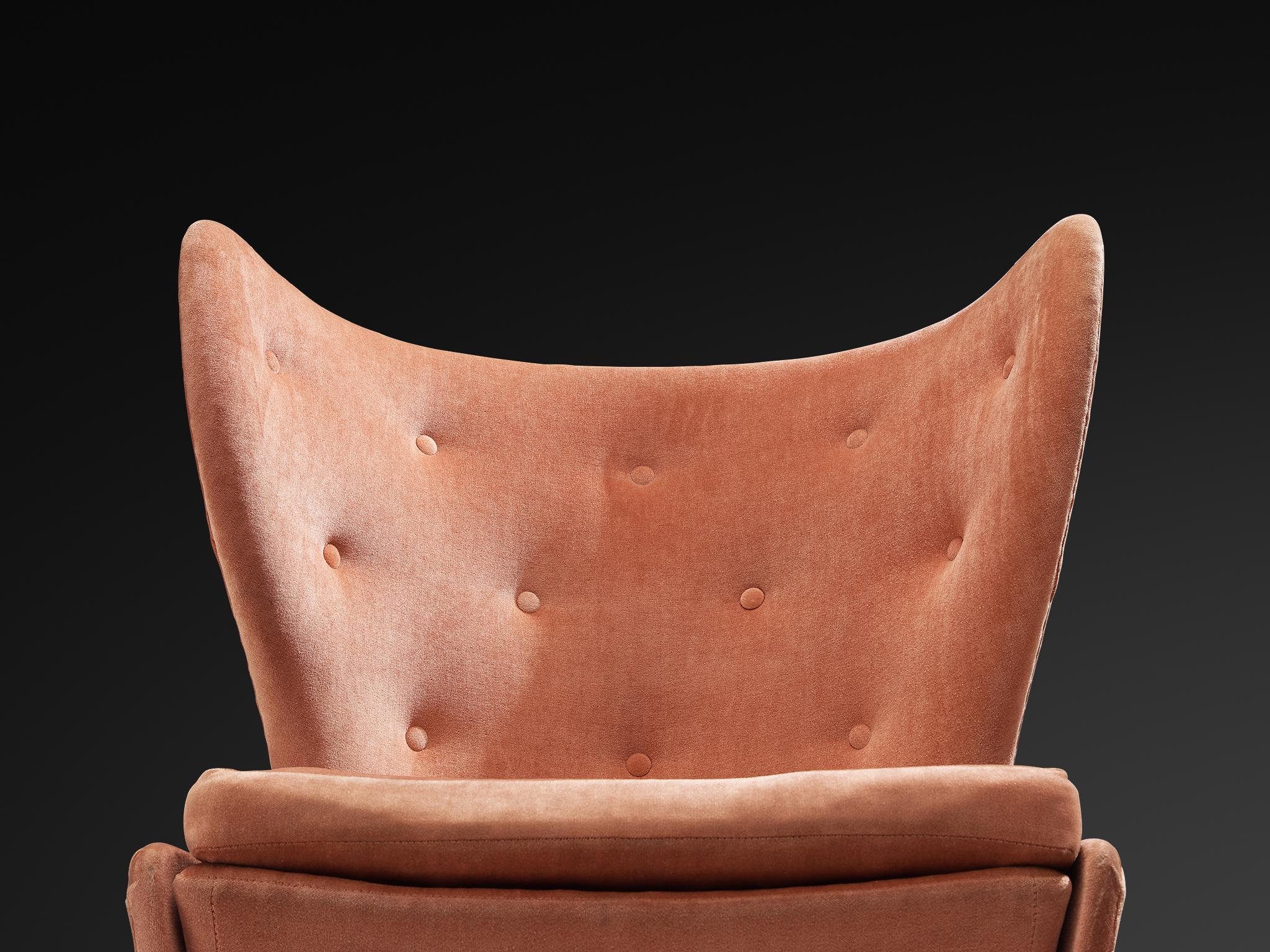 Rara Marianne Boman-schleutker para Boman Sillón de terciopelo rosa y abedul Escandinavo moderno en venta