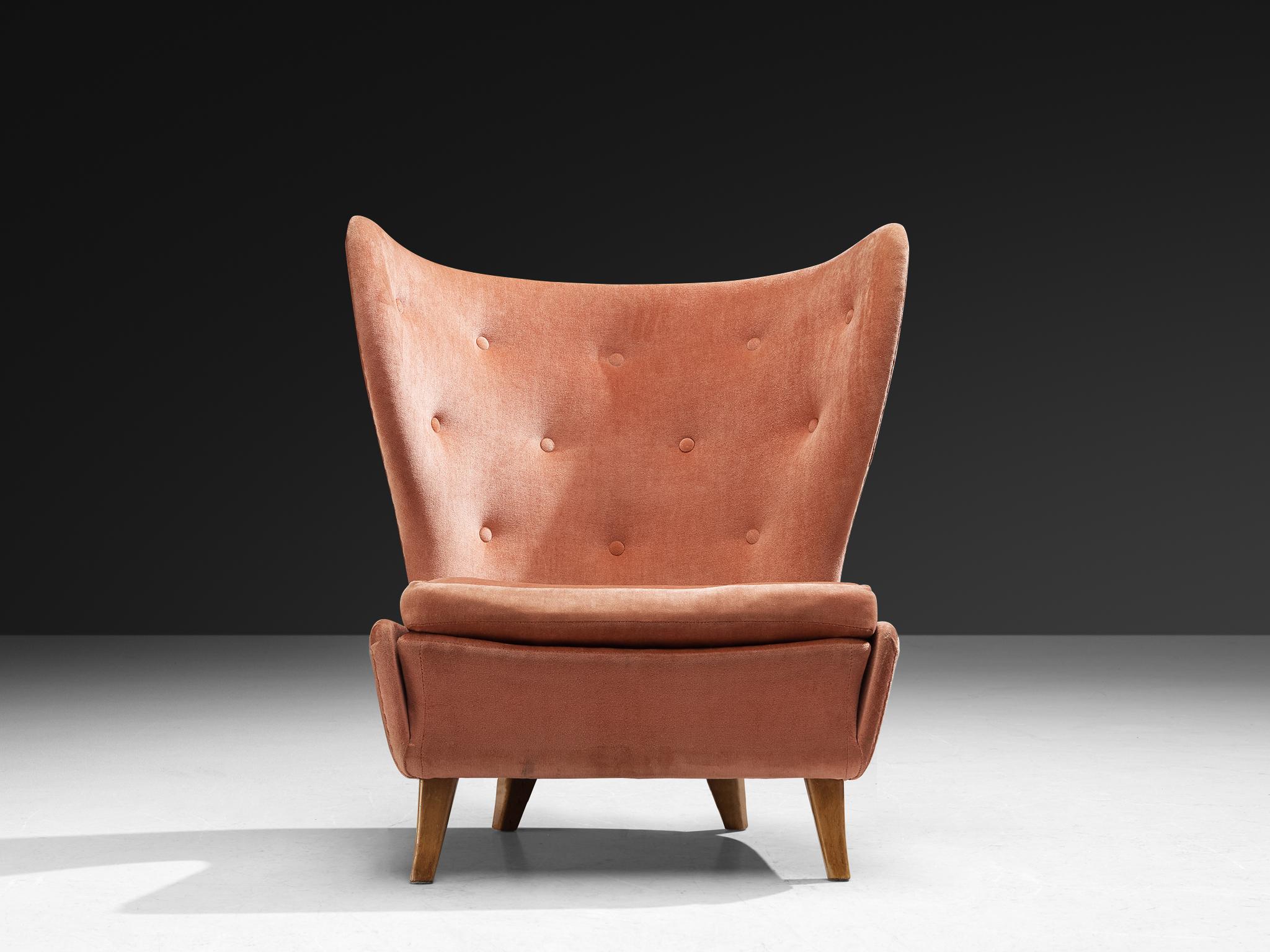 Rara Marianne Boman-schleutker para Boman Sillón de terciopelo rosa y abedul en Bueno estado para la venta en Waalwijk, NL
