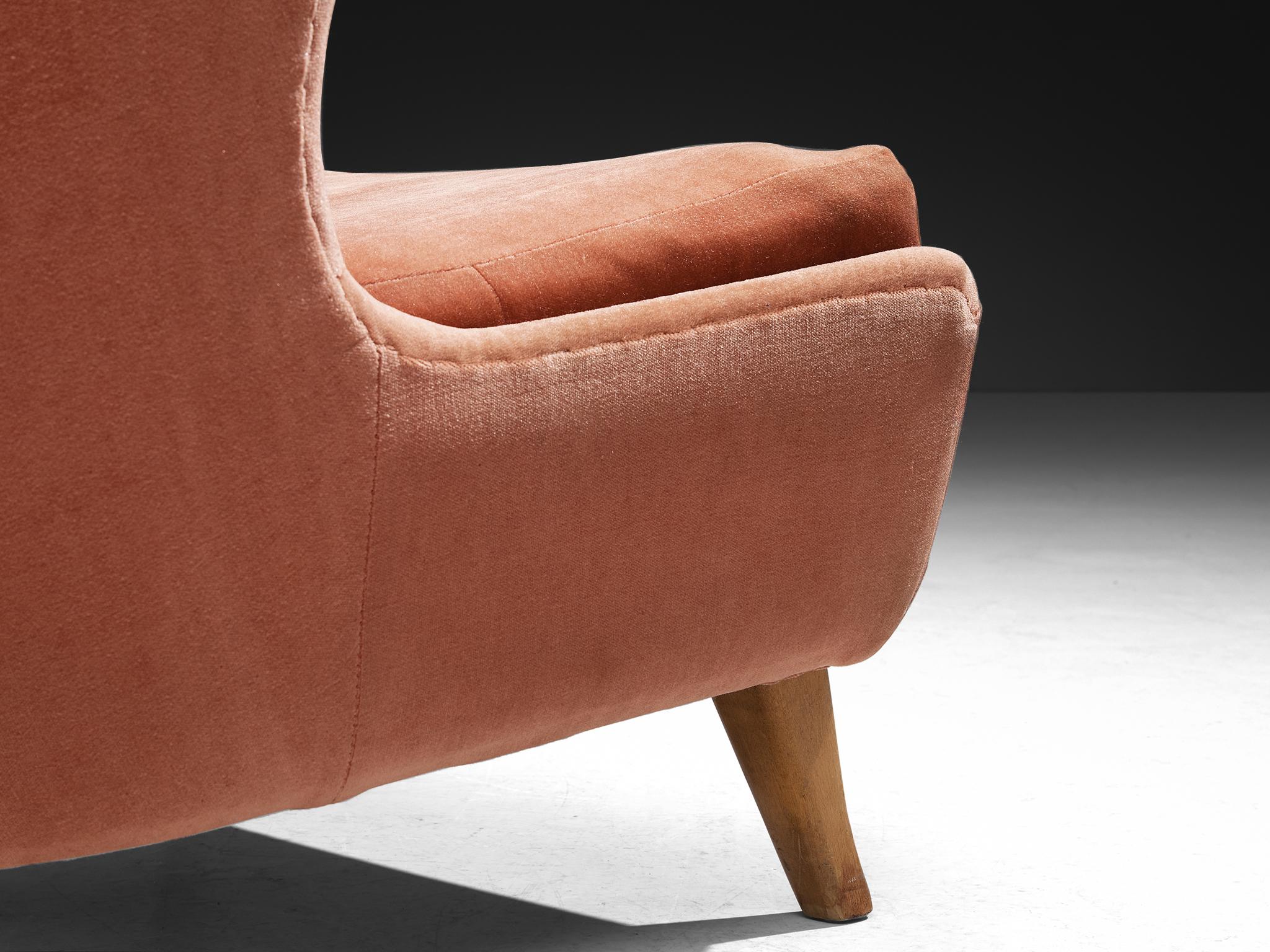 Rara Marianne Boman-schleutker para Boman Sillón de terciopelo rosa y abedul mediados del siglo XX en venta